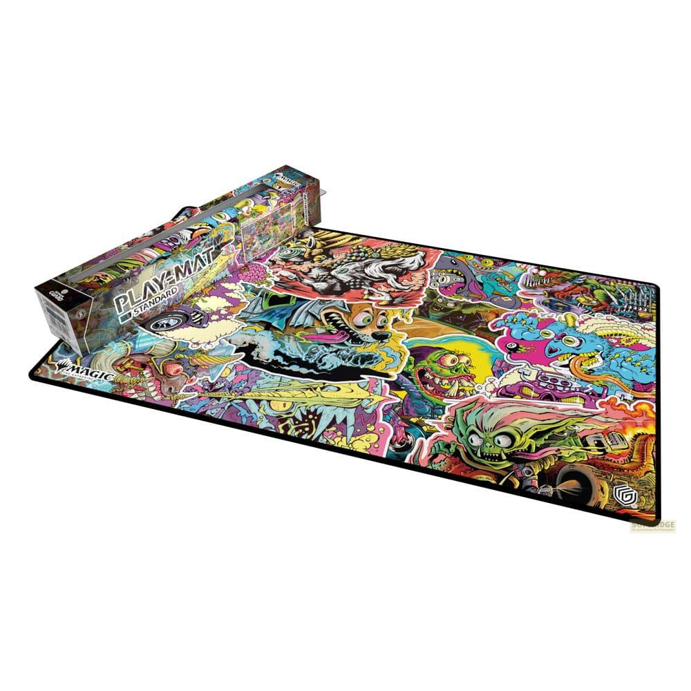 Un tappetino da gioco con design di mostri colorati e scatola "Play-Mat Standard".