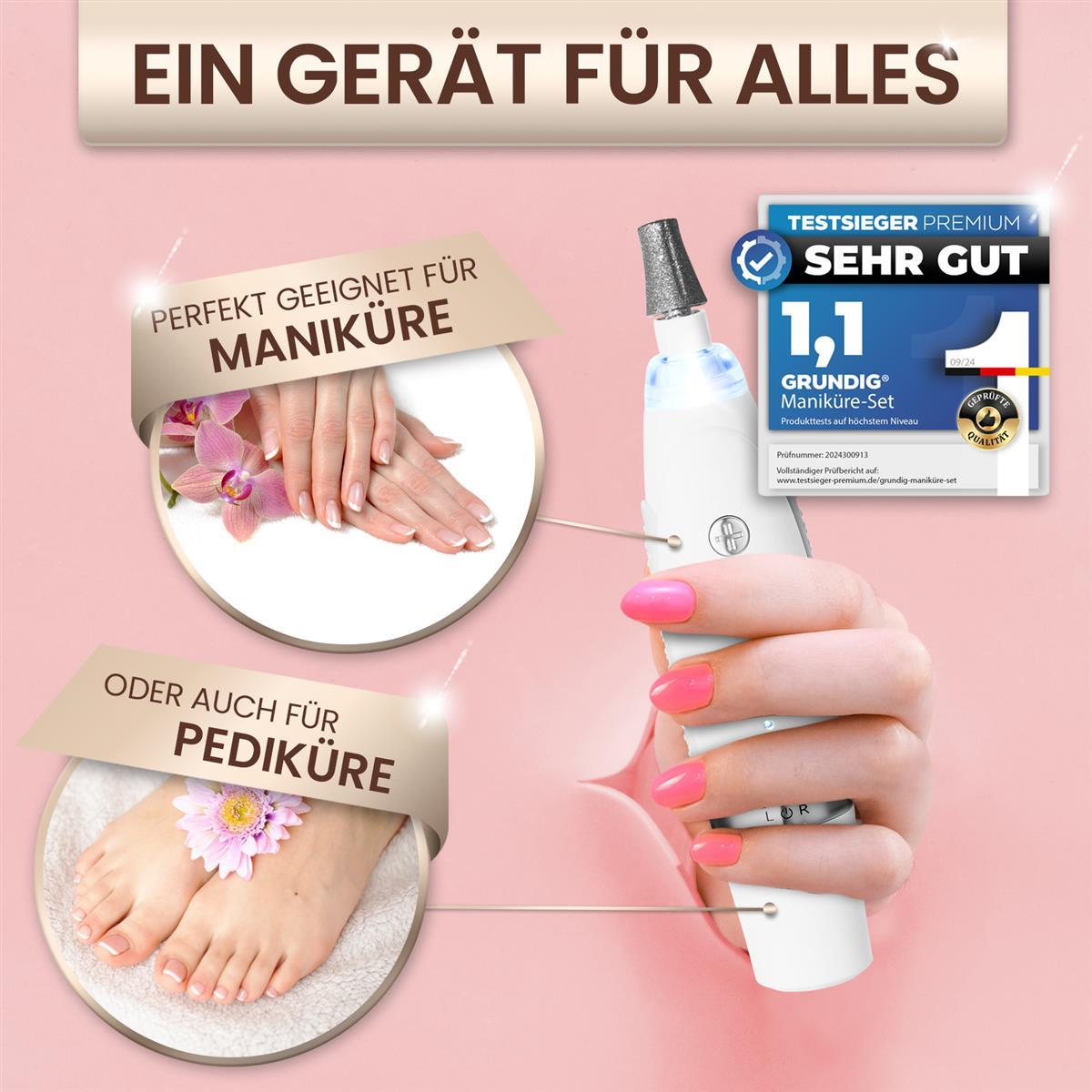 Ein Maniküre- und Pediküre-Set mit Auszeichnung, gehalten von einer Hand.