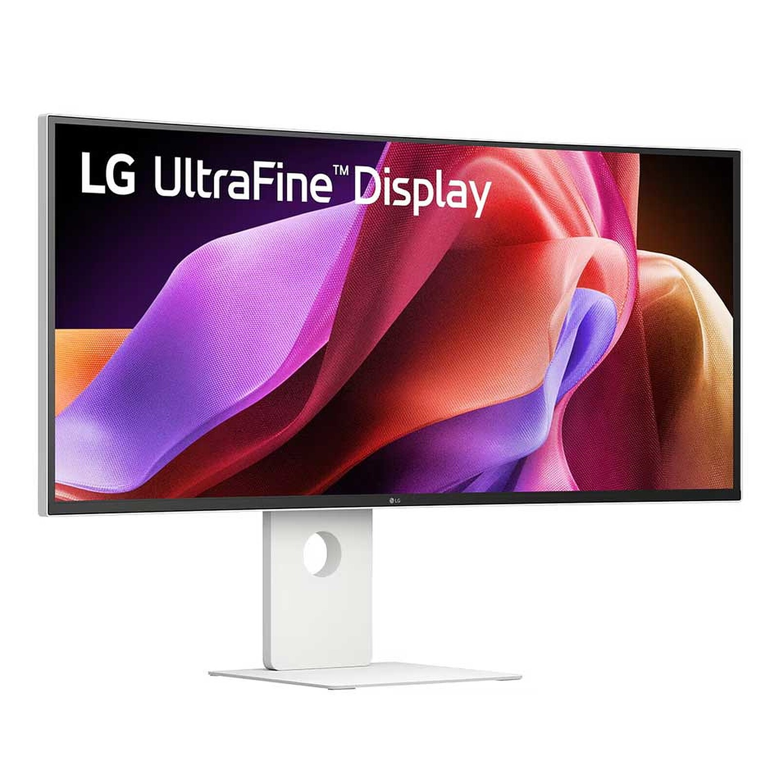 Ein LG UltraFine Display mit einem bunten, fließenden Hintergrund.