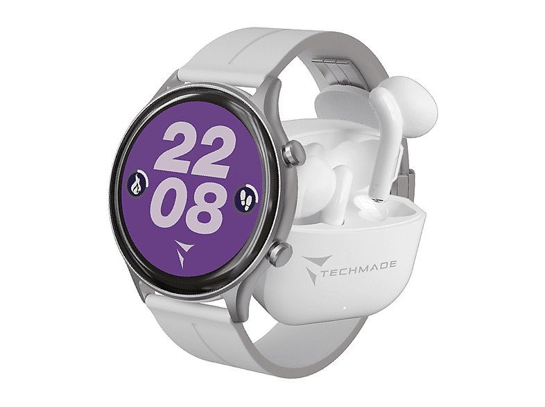 TECHMADE Dynamic 2  – Bundle mit Kopfhörern Smart Watch Silicone, Weiß
