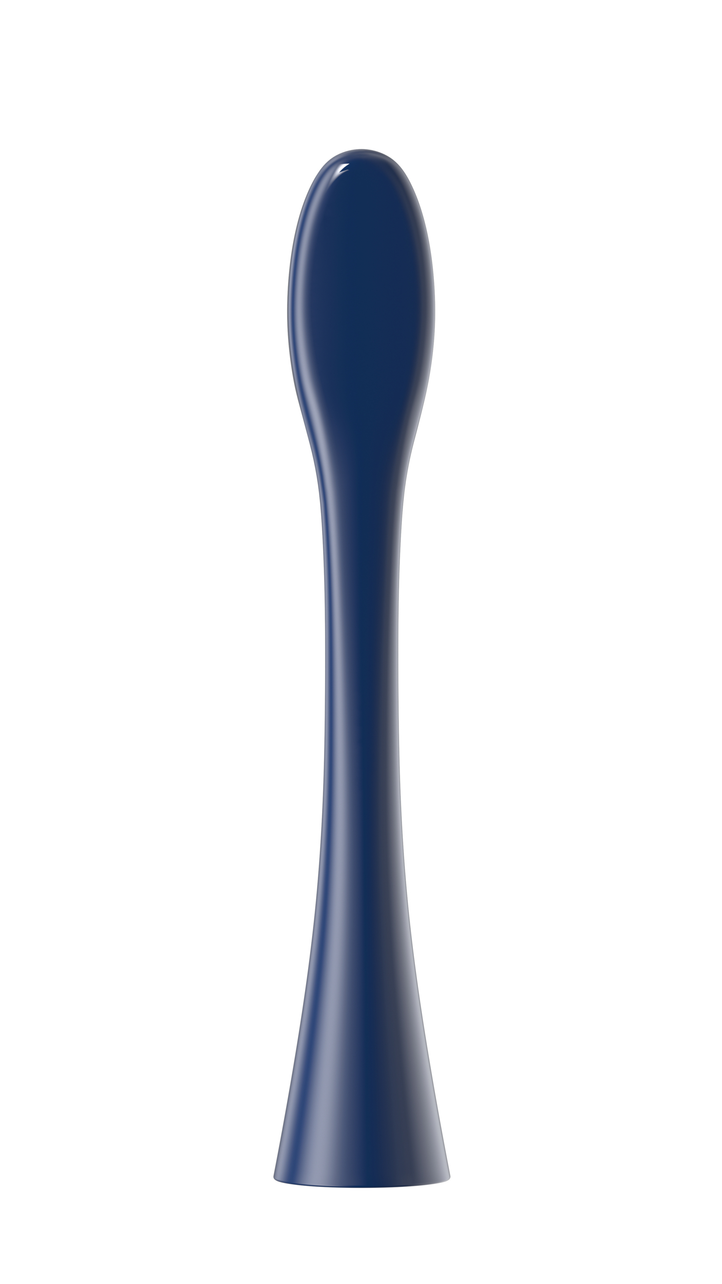 Eine dunkelblaue Spielsteinfigur mit einer runden Oberseite und einem sich nach unten verjüngenden Stiel.
