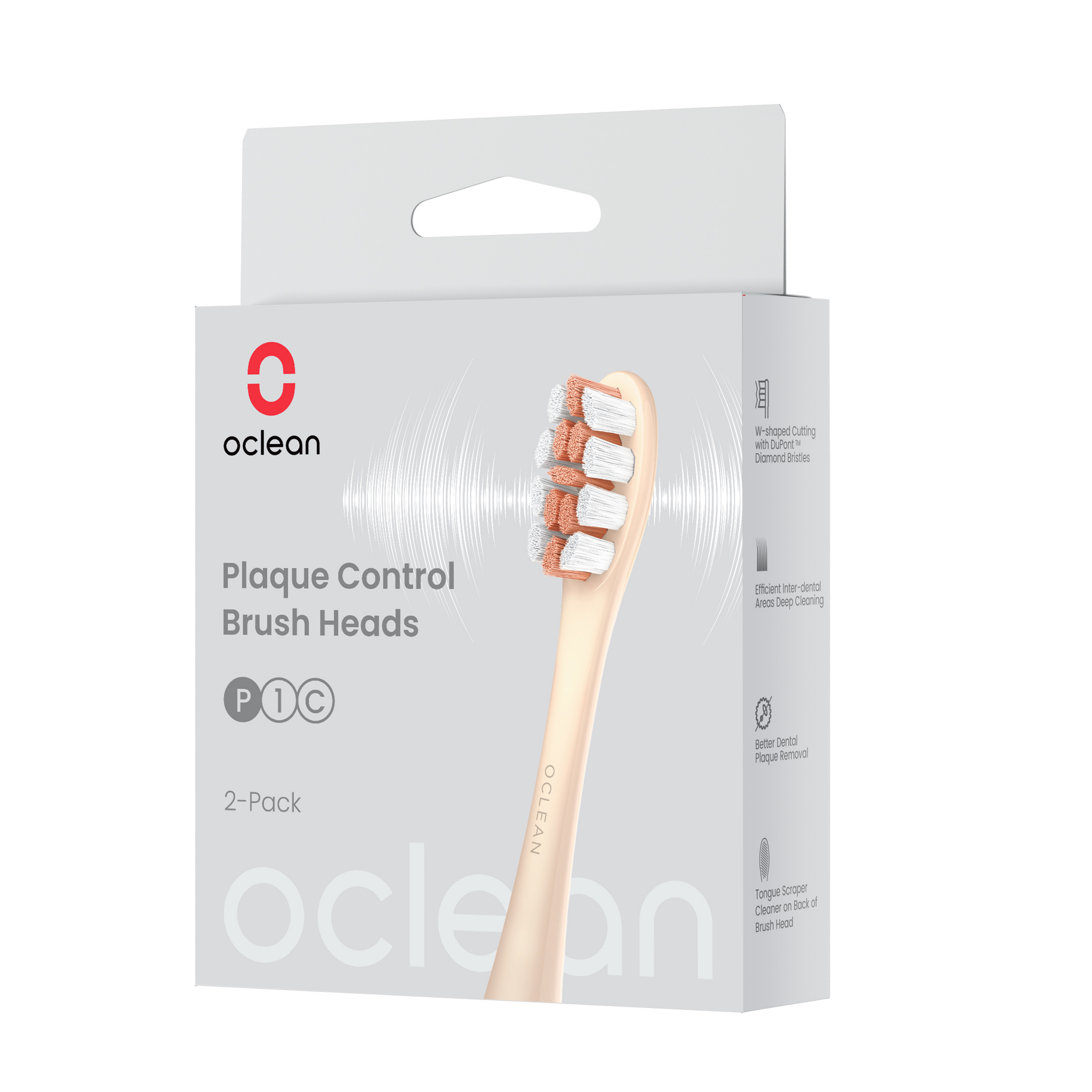 Têtes de brosse Oclean Contrôle Plaque, lot de 2, poils blancs et orange.