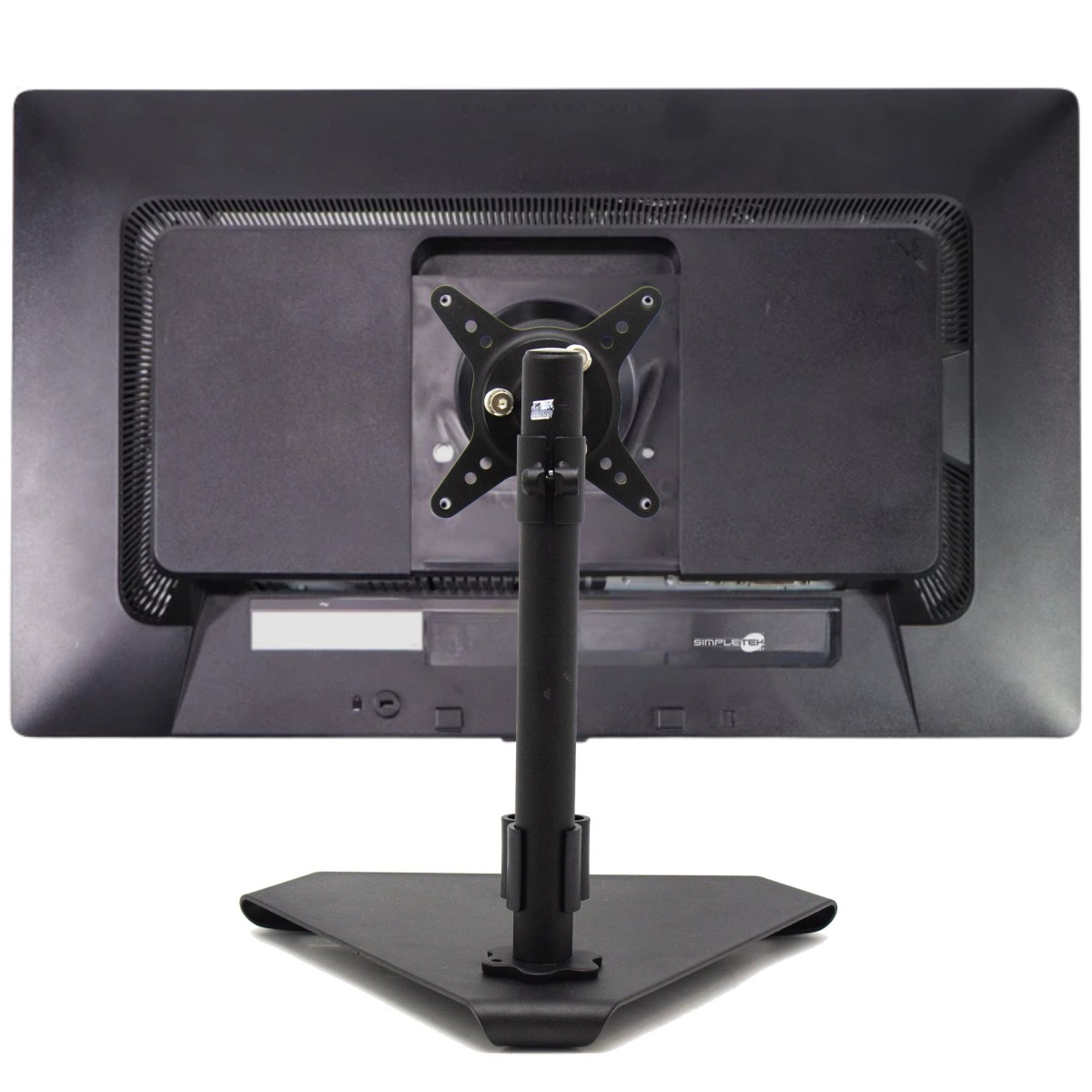 Retro di un monitor con supporto nero, supporto VESA visibile.