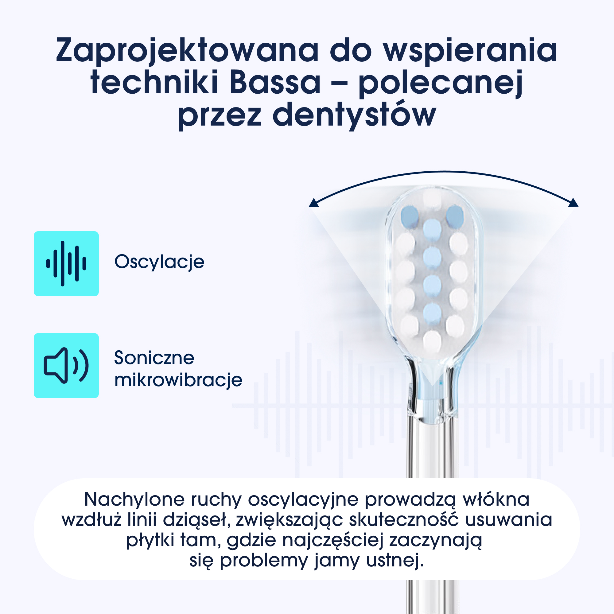 Szczoteczka z oscylacyjnymi i sonicznych mikrowibracjami do techniki Bassa.