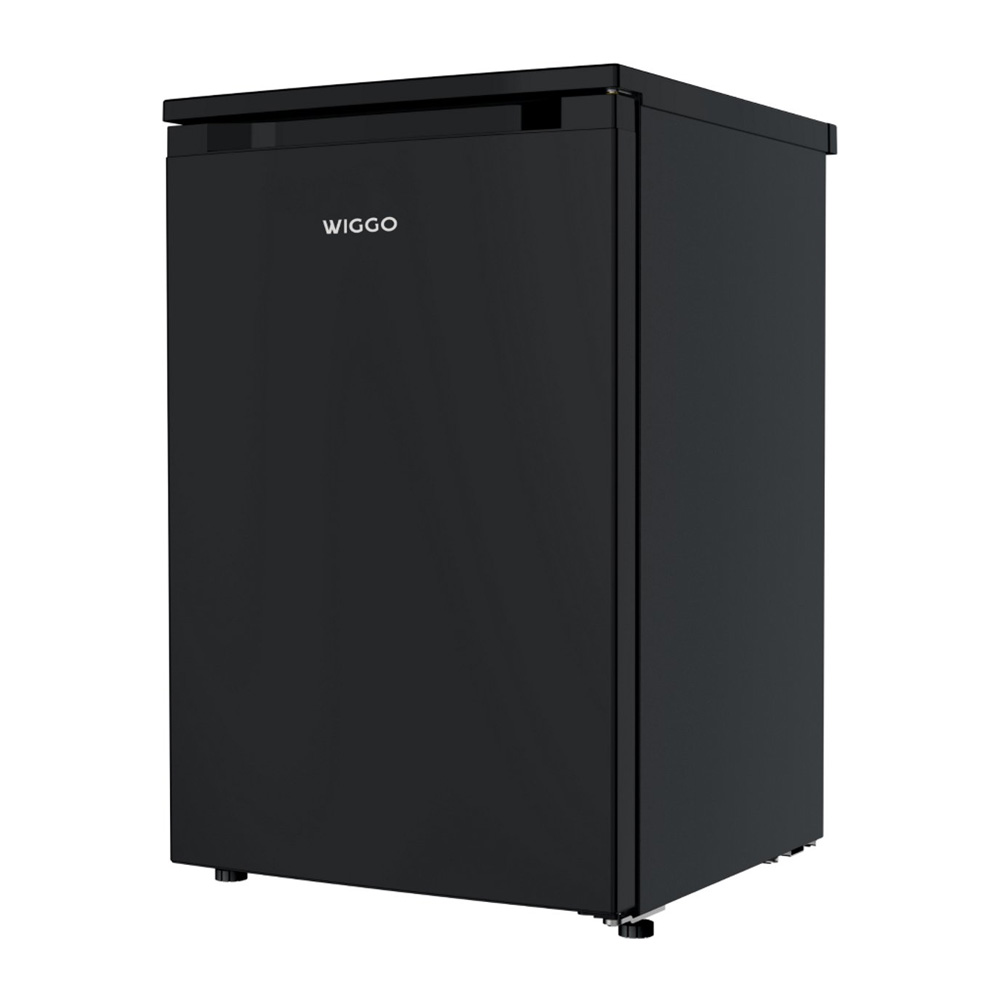 A black, upright refrigerator with the WIGGO logo.