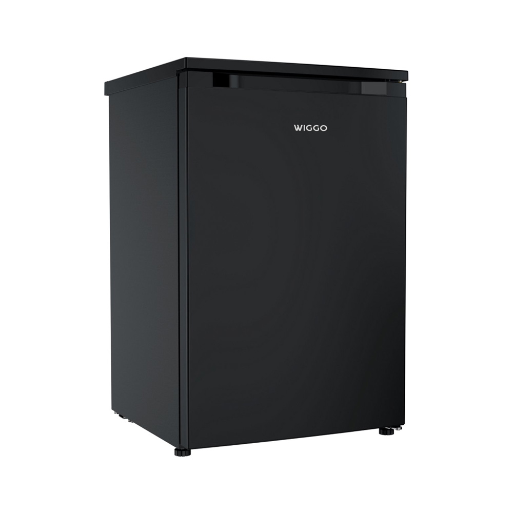 A black, upright refrigerator with the WIGGO logo on its front.