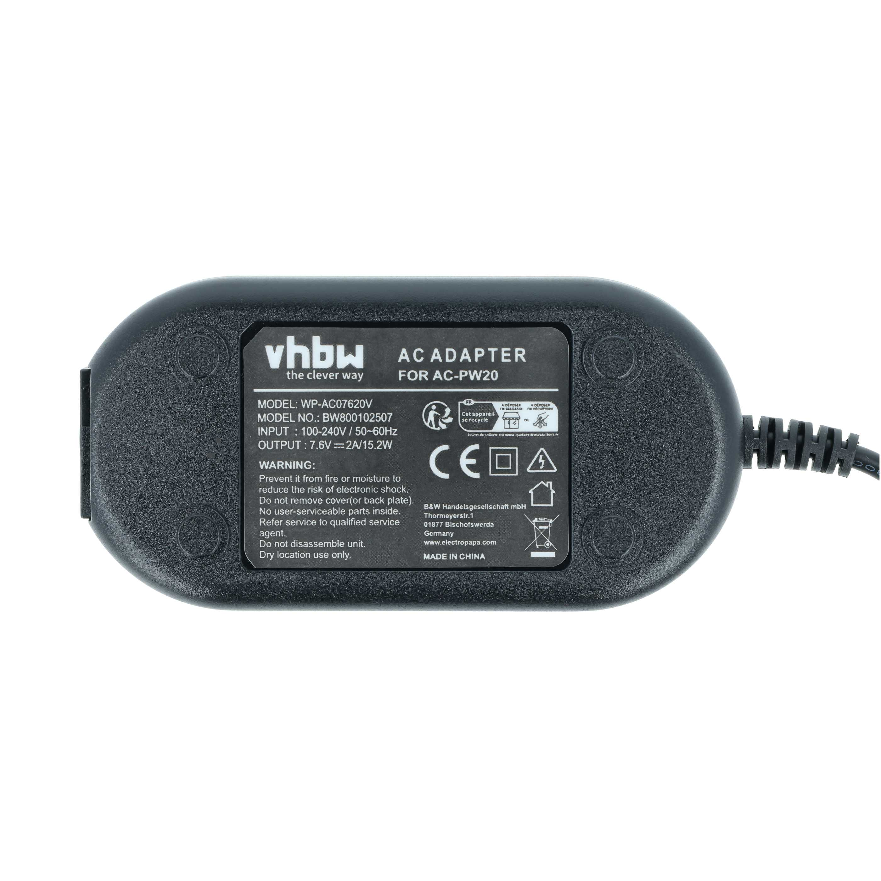 Schwarzer VH BW AC Adapter für AC-PW20 mit Modell- und Warnhinweisen.