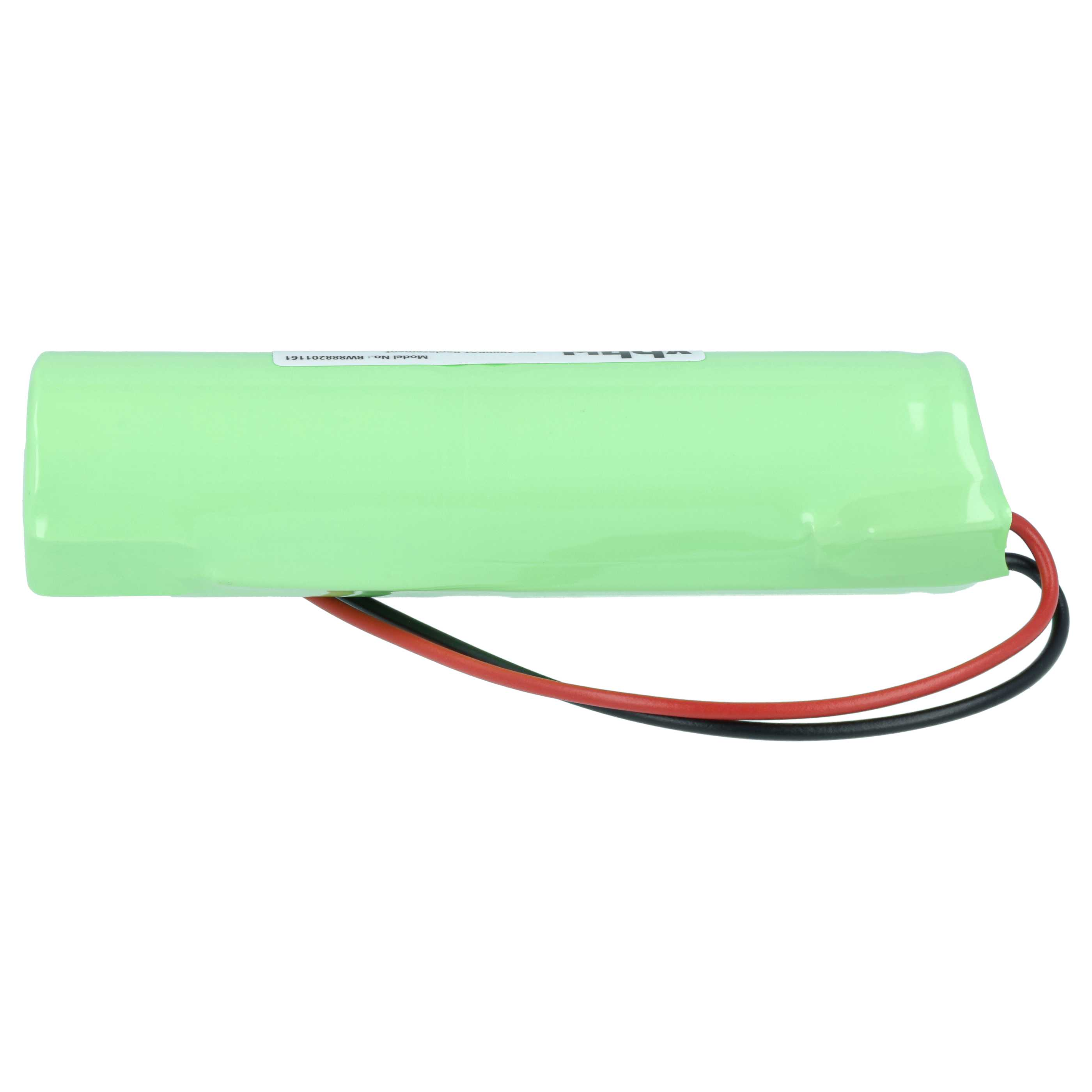 Eine grüne Batterie mit roten und schwarzen Kabeln.