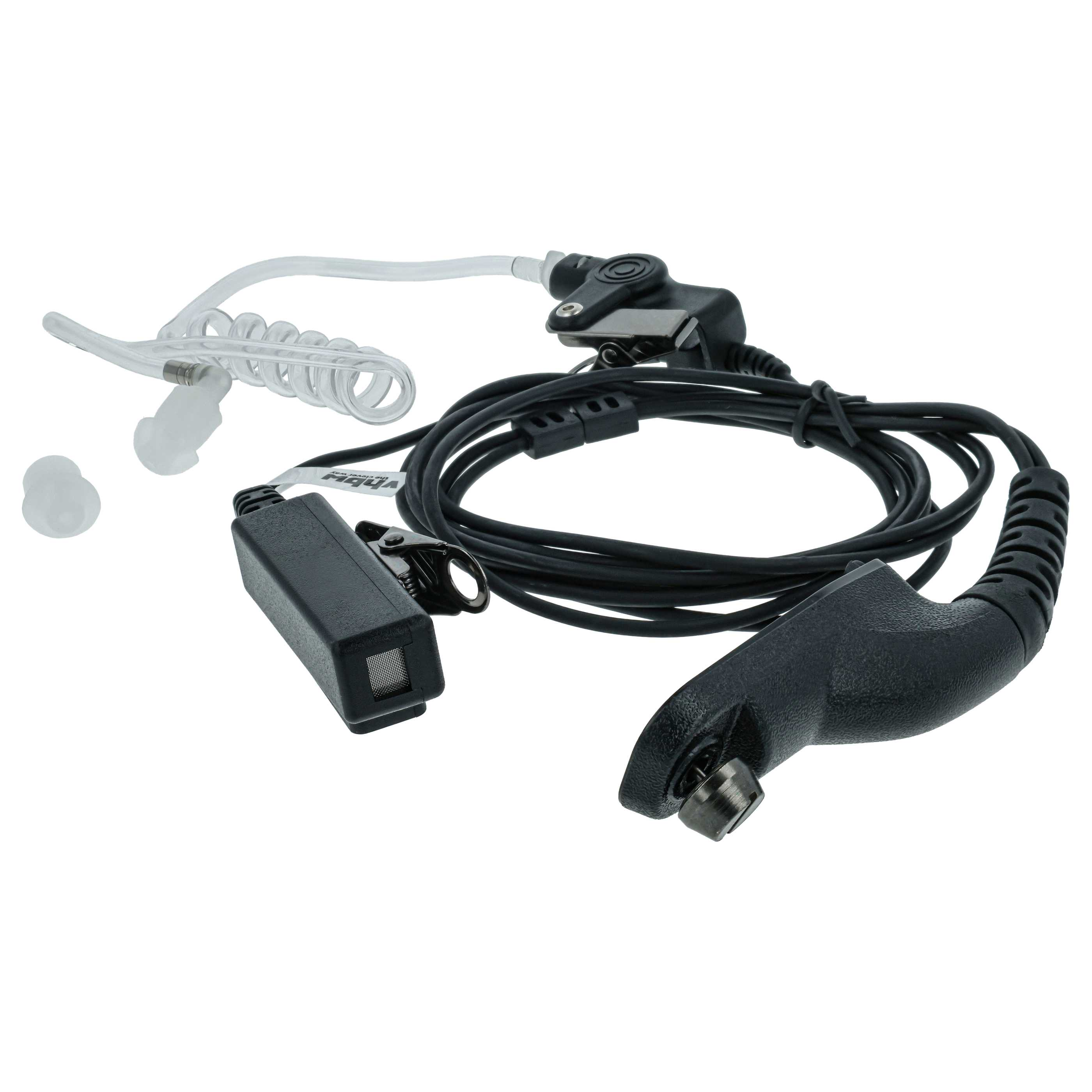 Ein schwarzes Headset mit transparentem Schlauch und Ohrstöpseln.