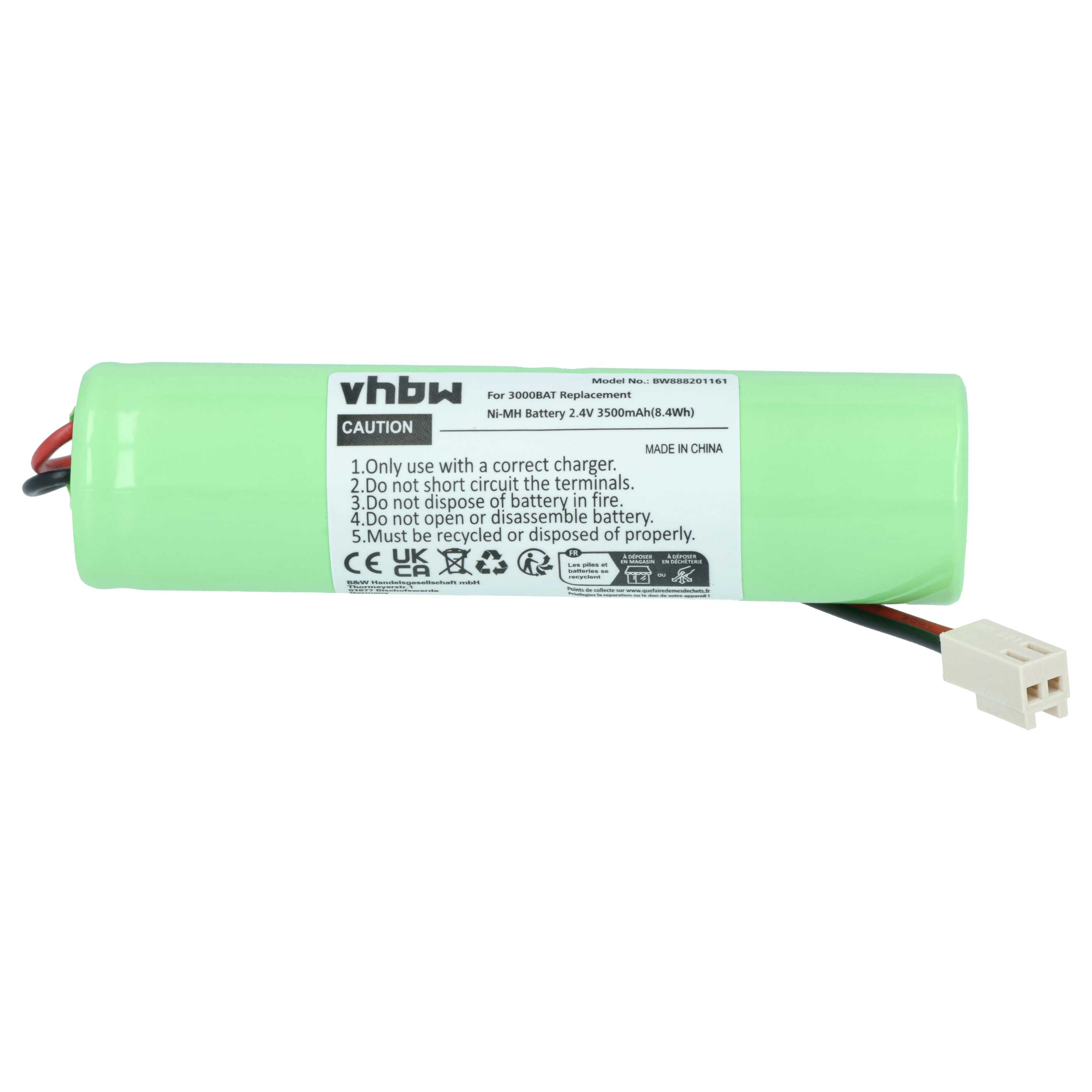 Grüne Ni-MH-Batterie 2,4V 3500mAh mit Kabel und Stecker, vhbw Marke.