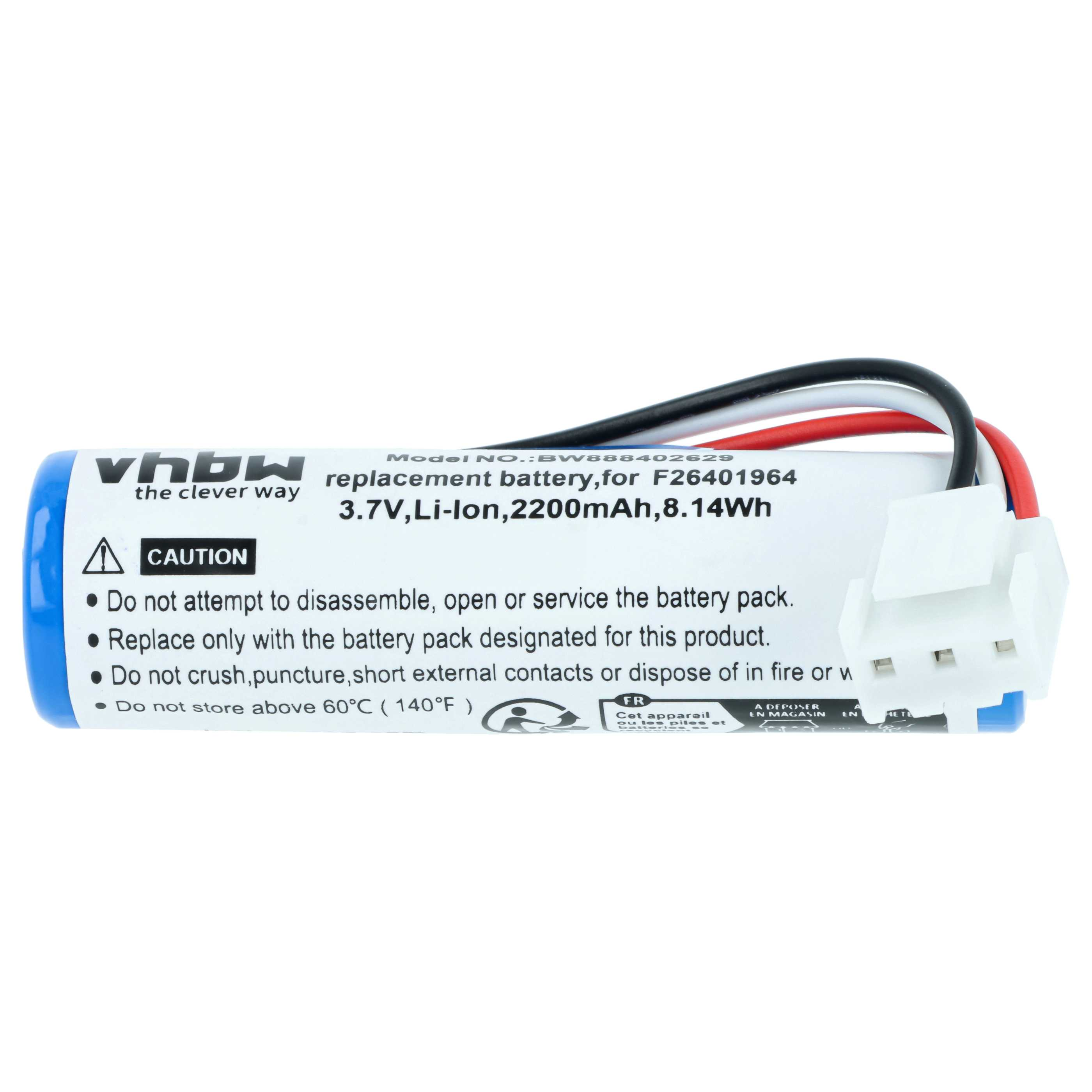 Ein blauer Lithium-Ionen-Akku mit Drähten und Stecker, 3,7V, 2200mAh.
