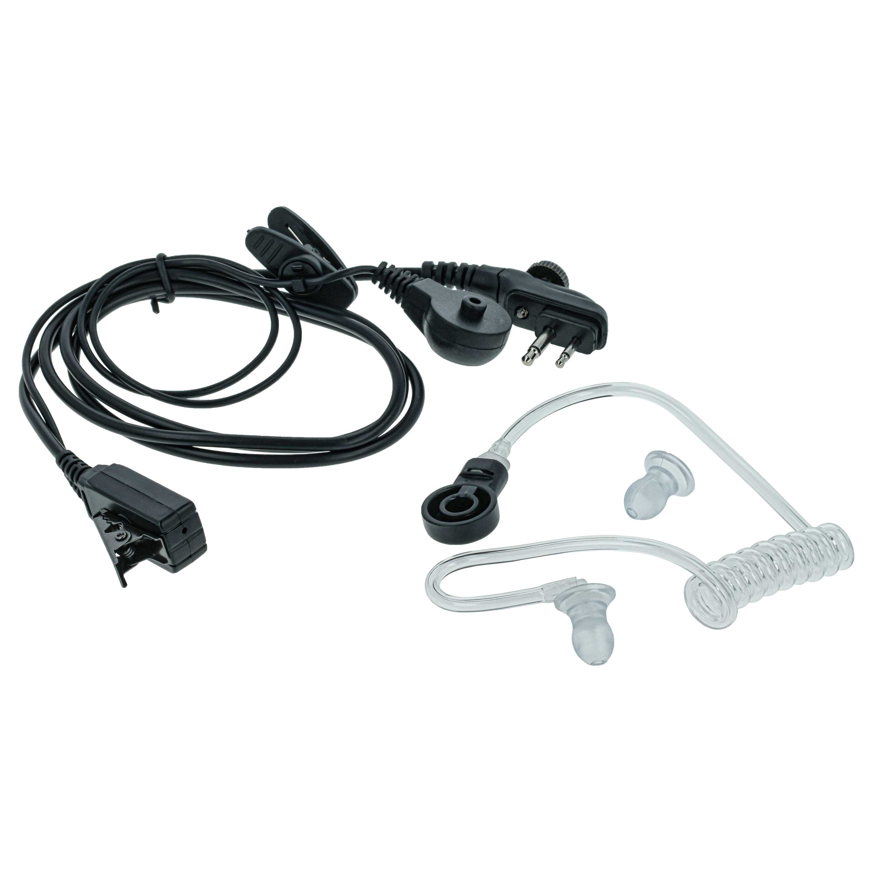 Schwarzes Headset mit Ohrhörer und Mikrofon, auf weißem Hintergrund.