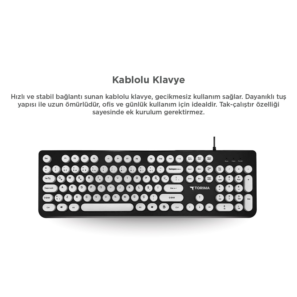 Beyaz tuş takımı ve retro tasarımlı siyah klavye.