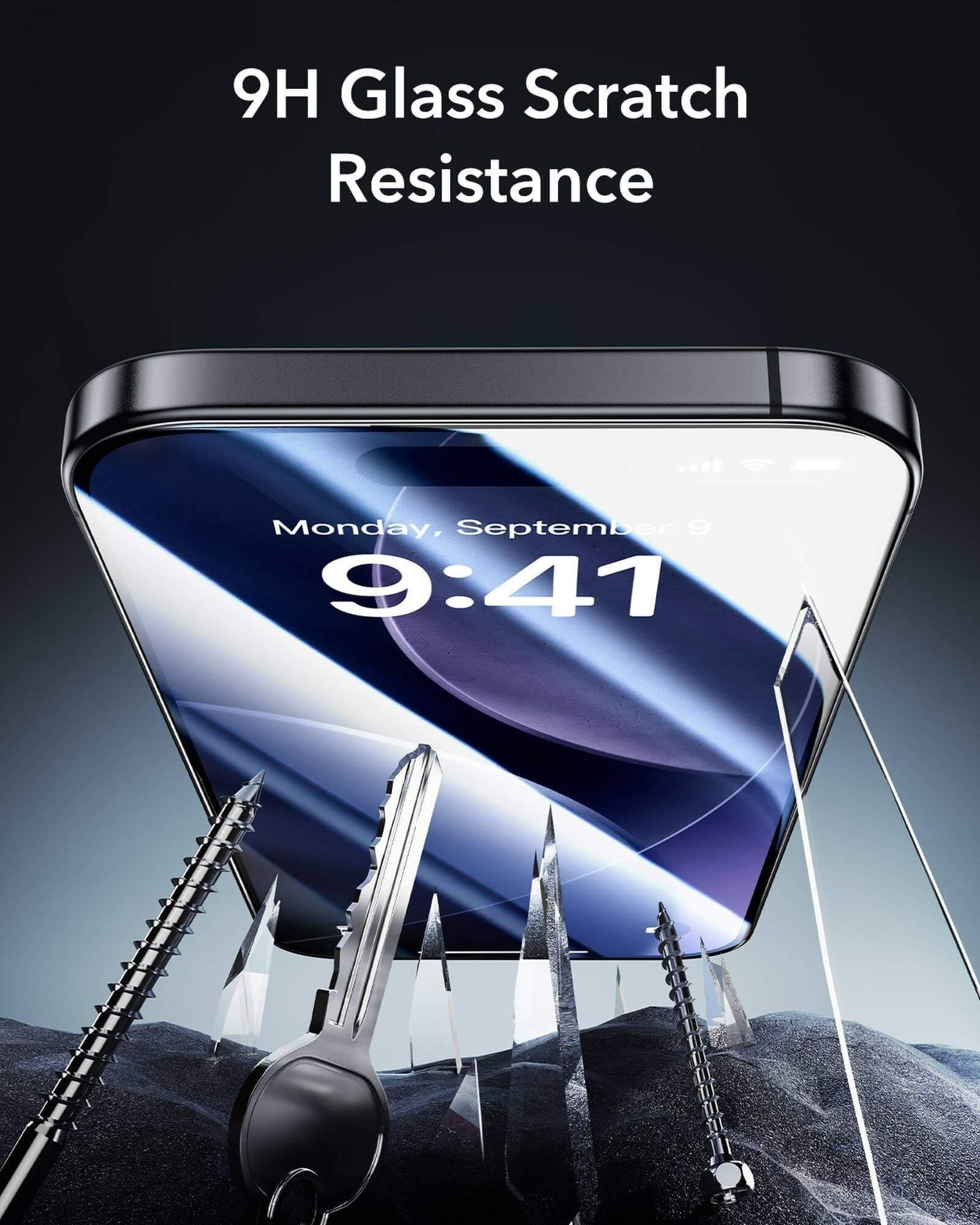 Schermo di uno smartphone con decorazione di chiave e vite.