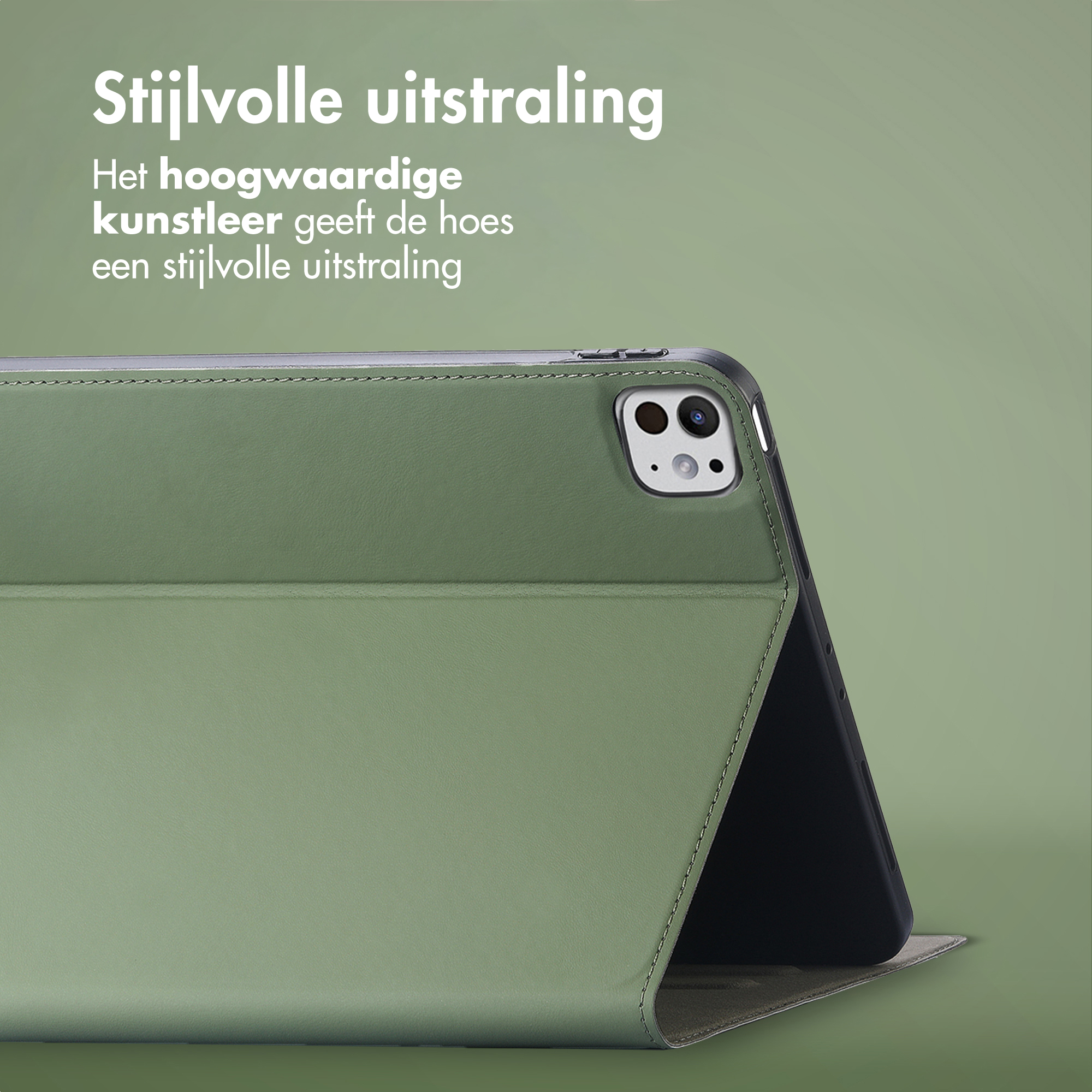 Green tablet case with camera cutout on a green background.