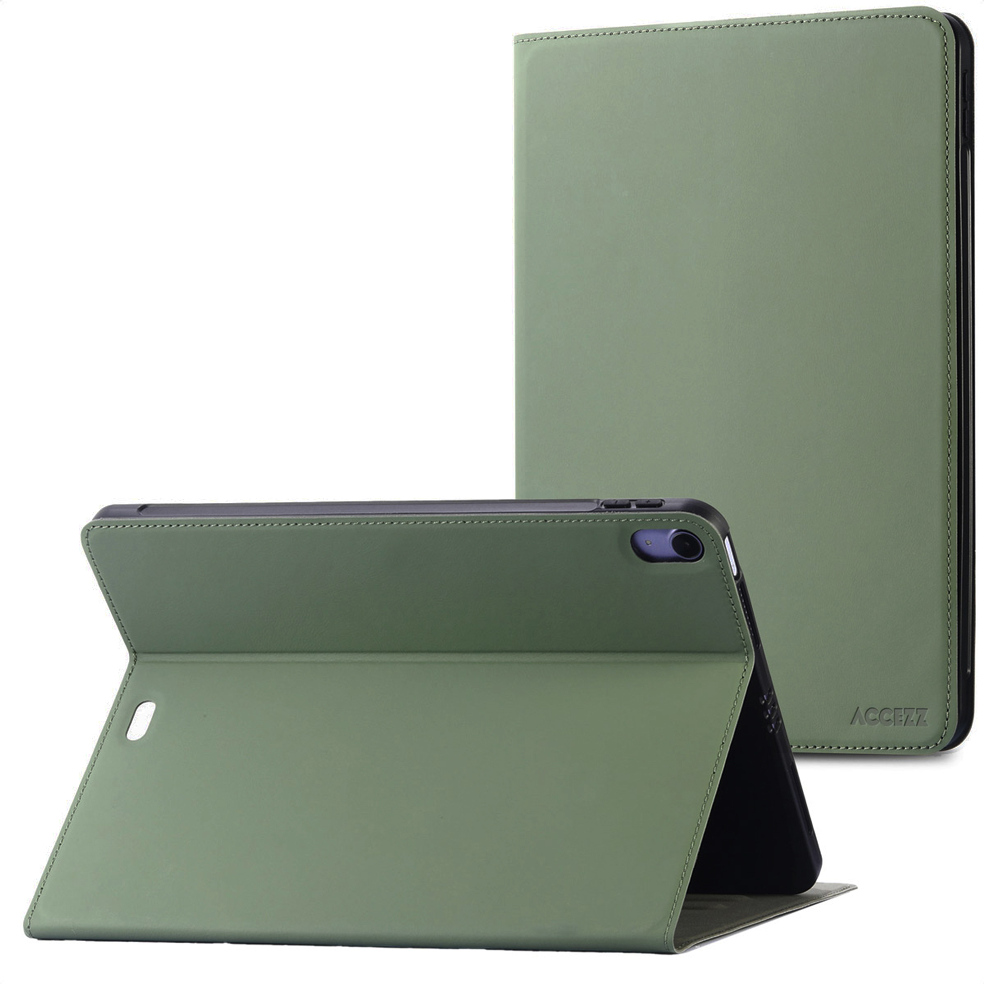 Groene tablethoes, één gesloten, één open met tablet.