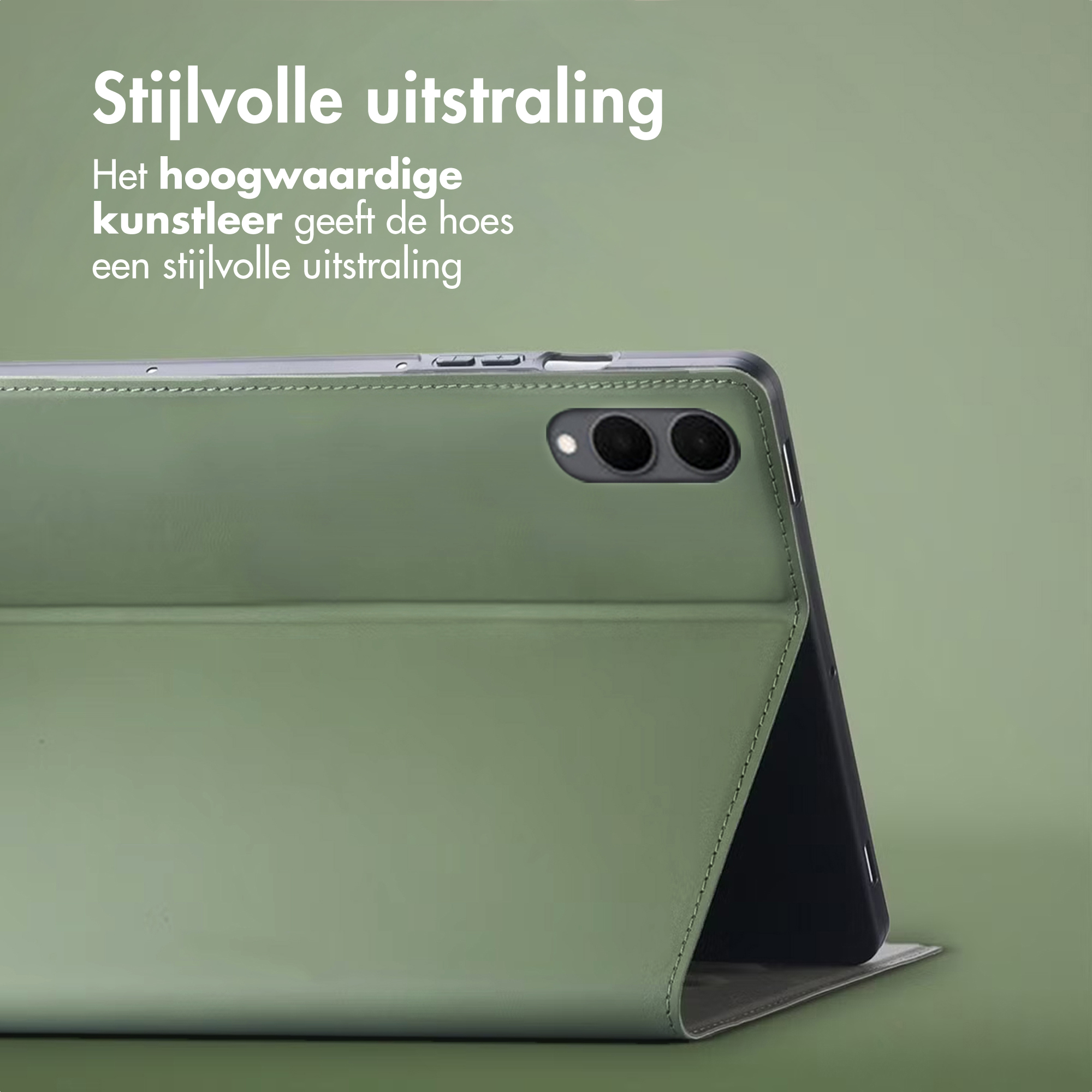 A green tablet stand with card slots.