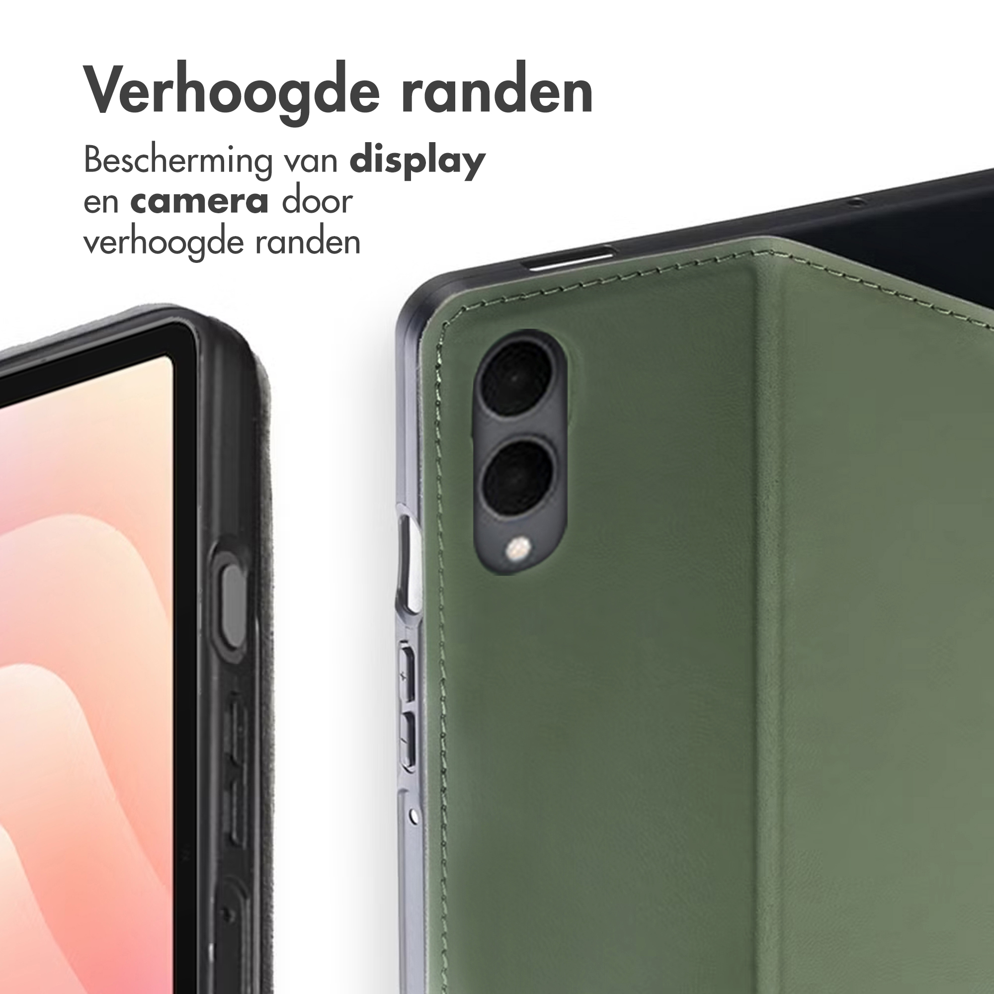 Green tablet case with raised edges and camera bump.