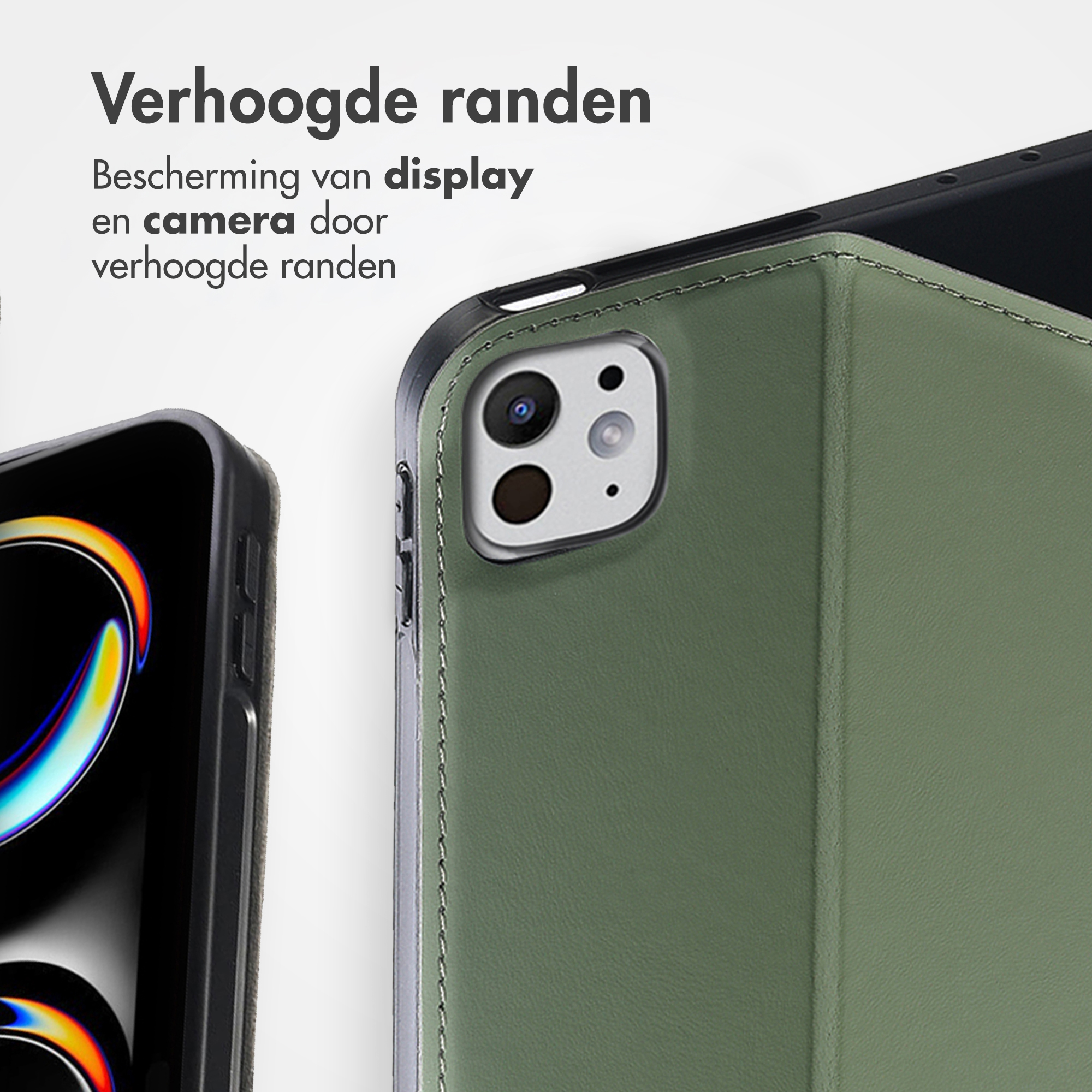 Green protective cover for phone with raised camera and display edges.