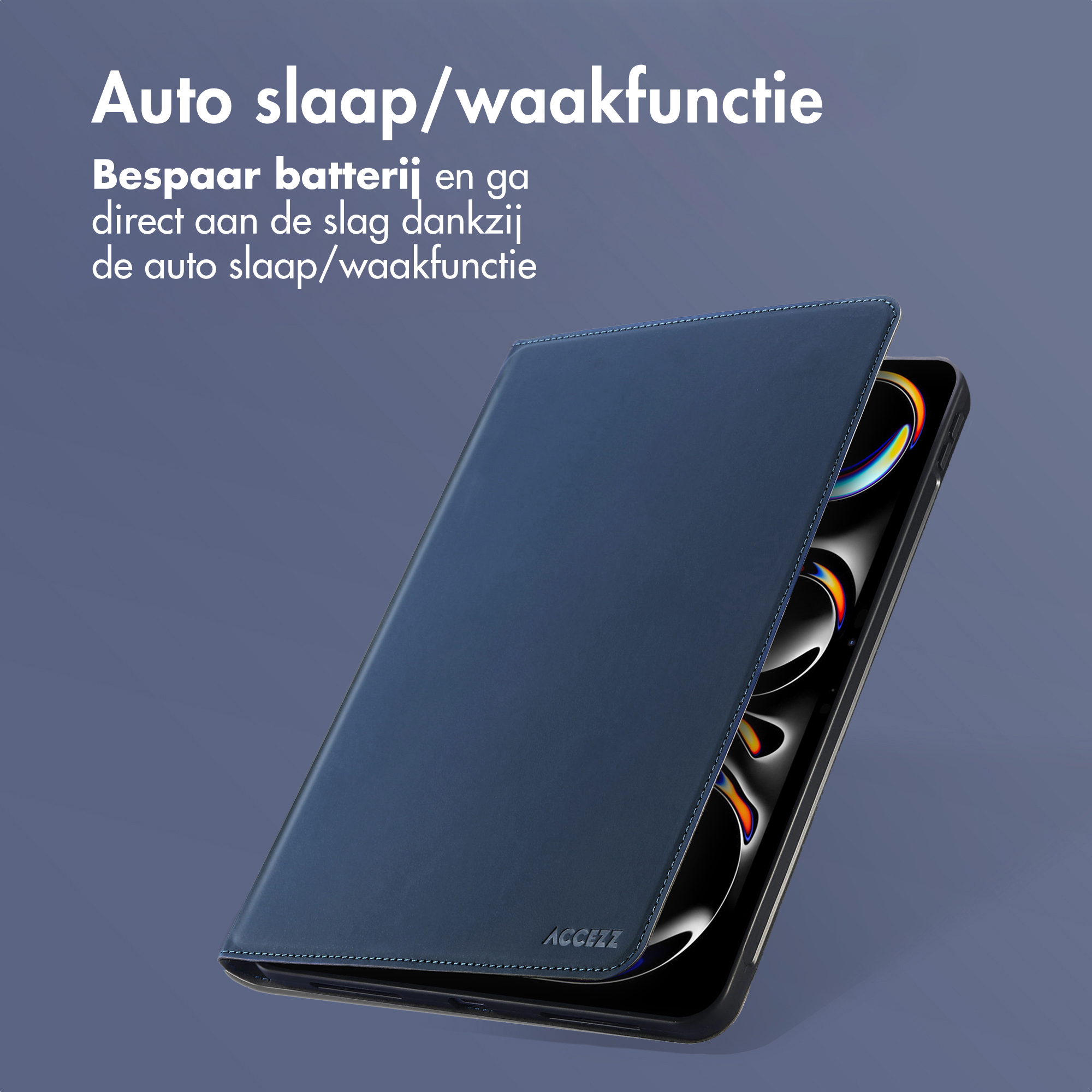 Dark blue phone case with text and screen view.