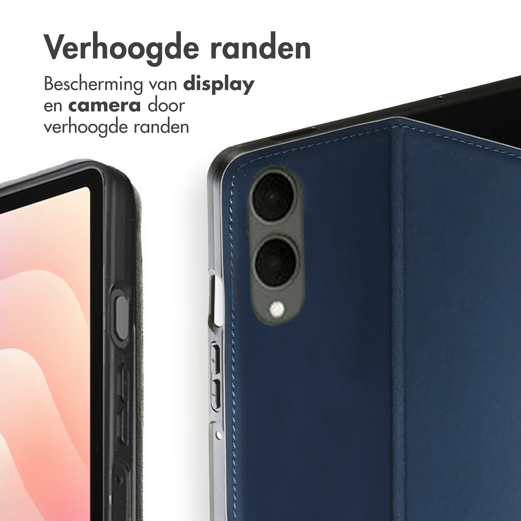 Blue tablet cover with raised edges for camera and display protection.