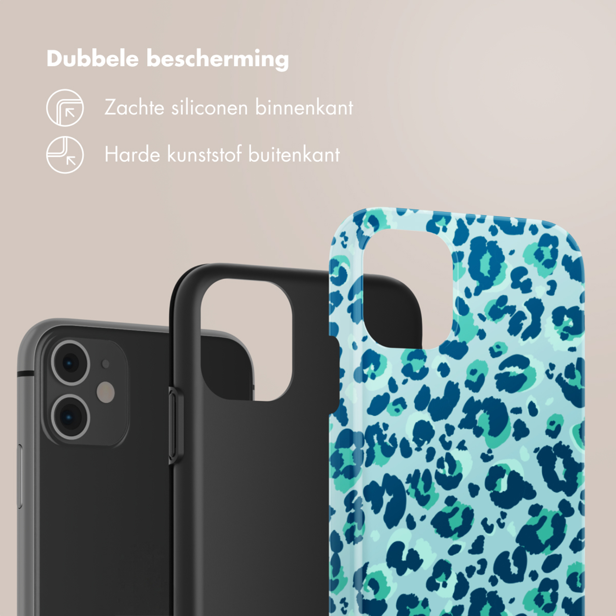 Een zwarte en een blauwgroene panterprint telefoonhoes.