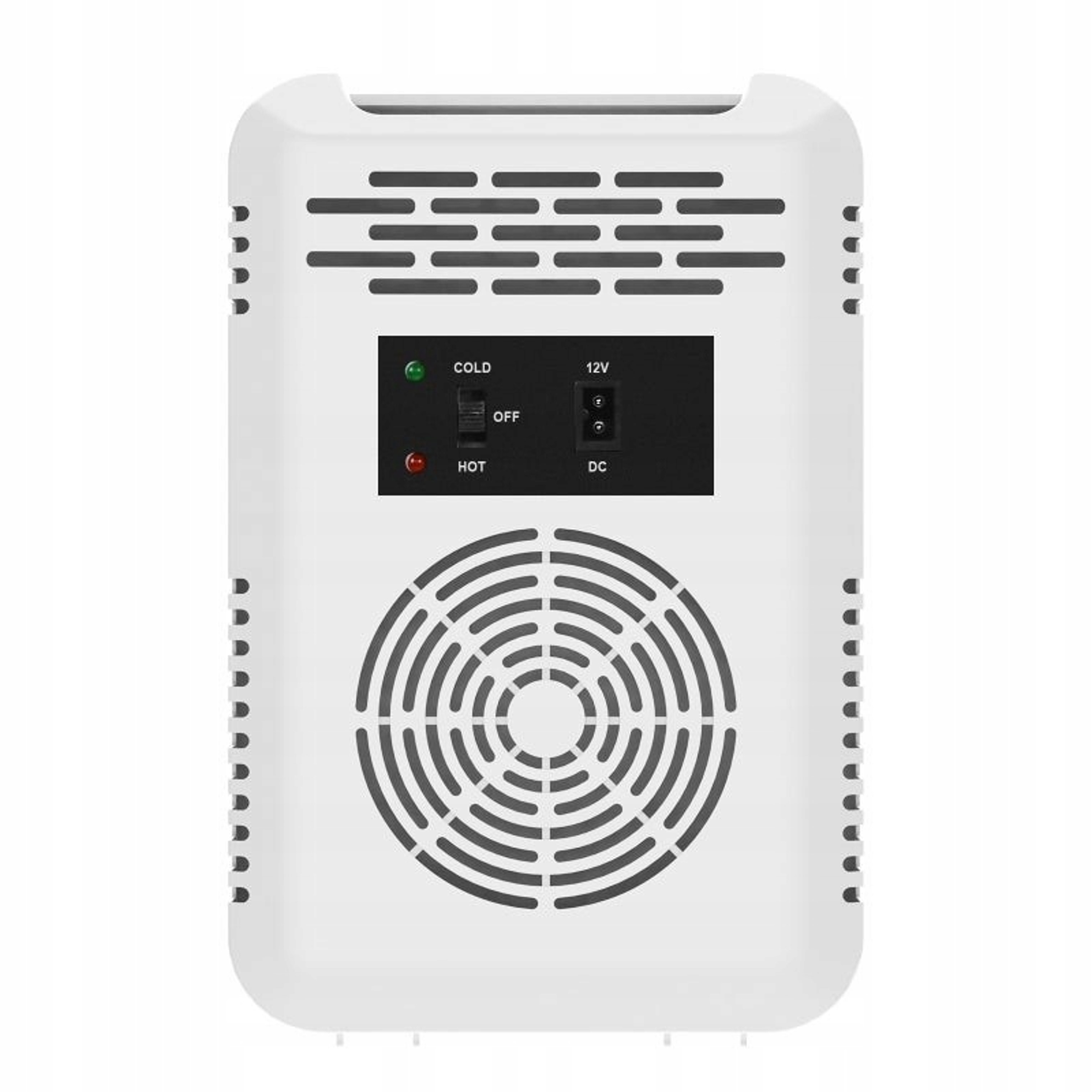 Białe urządzenie chłodząco-grzewcze z kratką wentylacyjną i panelem sterowania.