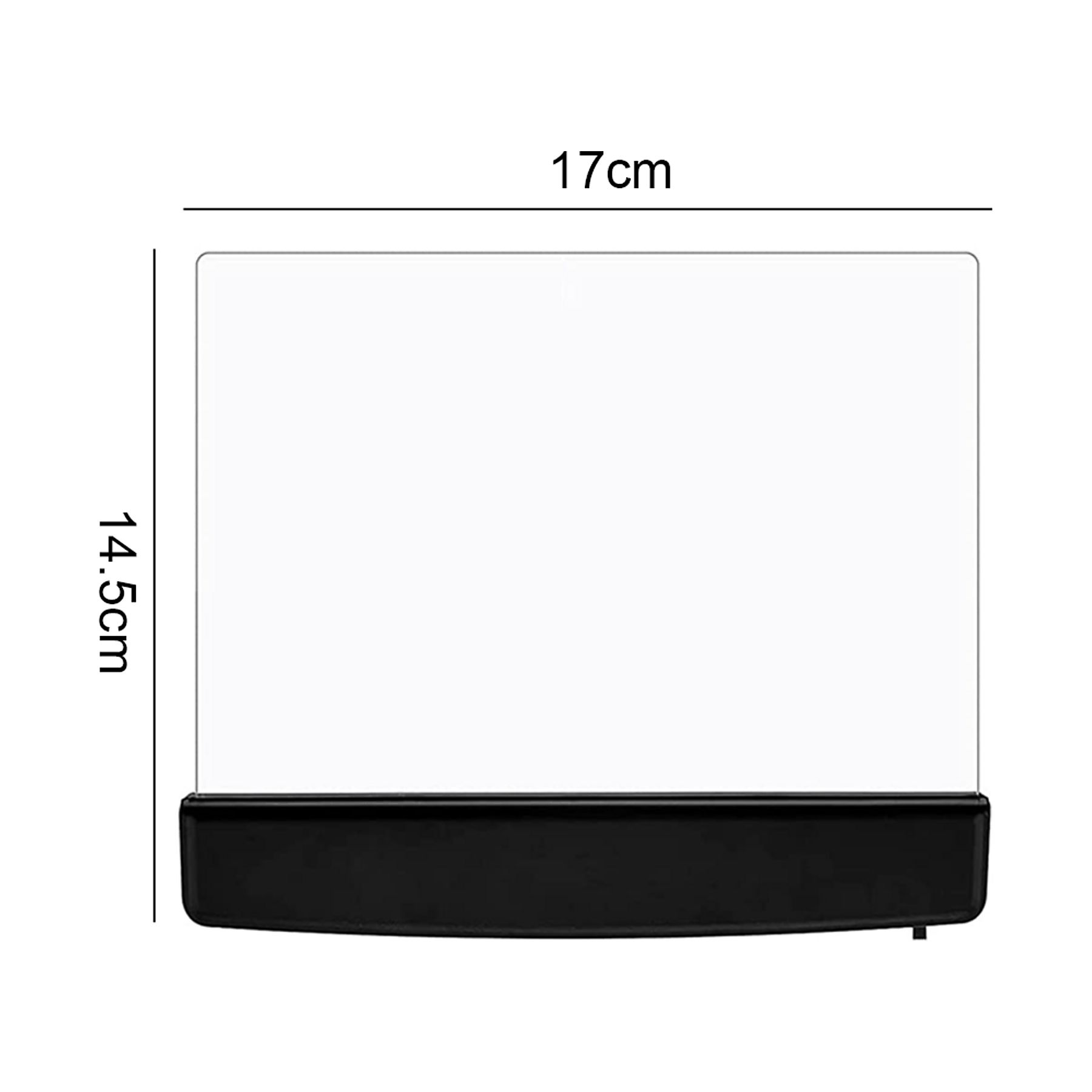 Ein rechteckiges Leselicht, 17 cm breit und 14,5 cm hoch.