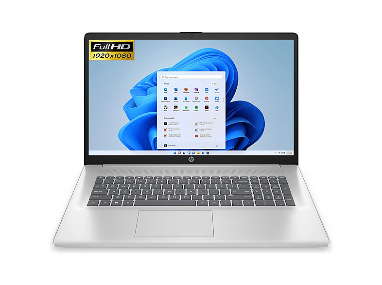 HP 17-cn, IPS, 10-Core @5,0GHz, Notebook, mit 17,3 Zoll Display, Intel® Core™ 5,120U Prozessor, 16 GB RAM, 512 GB SSD, Intel® Core™ Onboard Graphics, Natursilber, Windows 11 Pro