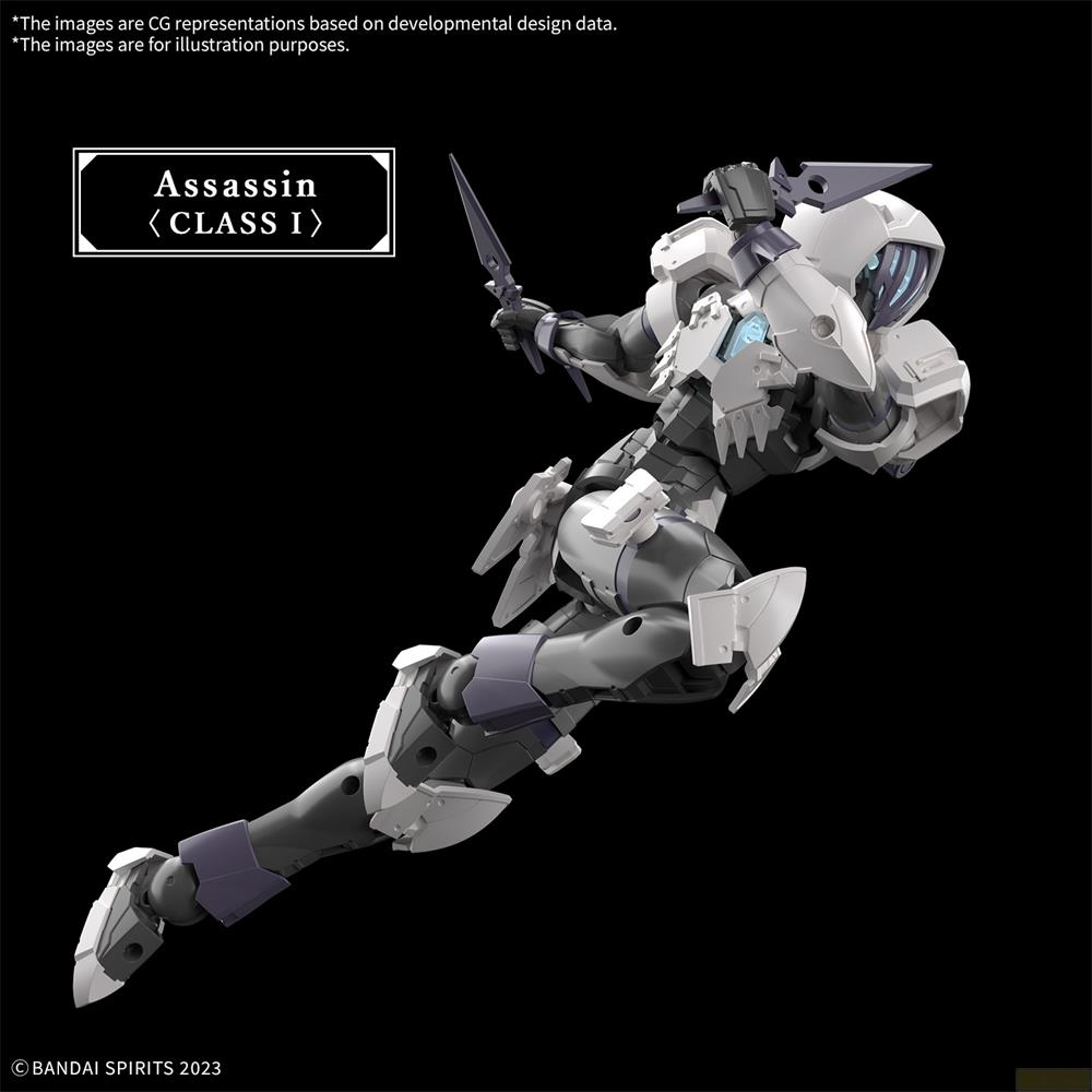 Ein grauer und weißer Mech mit einem Schwert auf schwarzem Hintergrund.