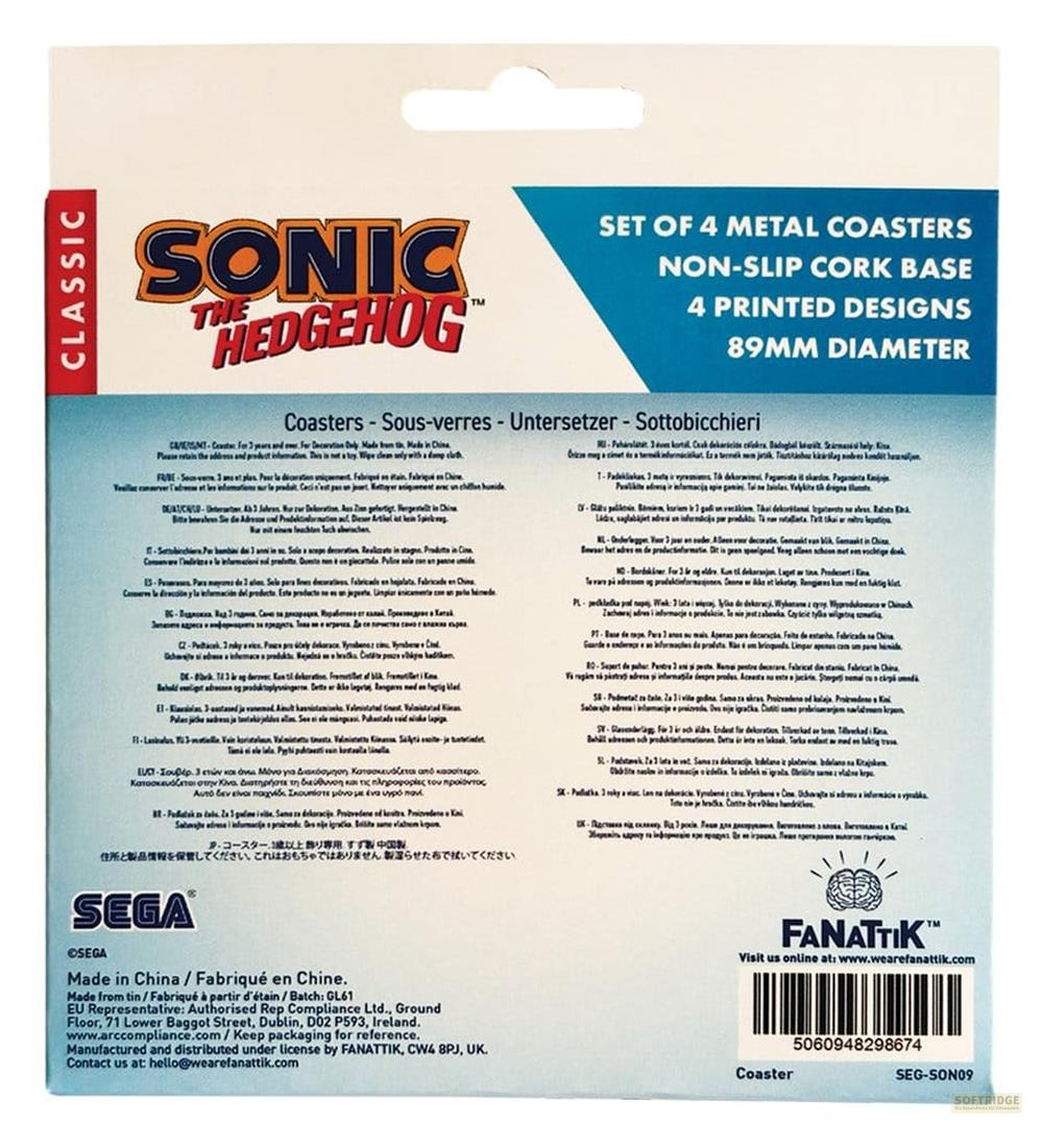 Sonic the Hedgehog Metall-Untersetzer, 4 Designs, 89mm Durchmesser, rutschfeste Korkbasis.