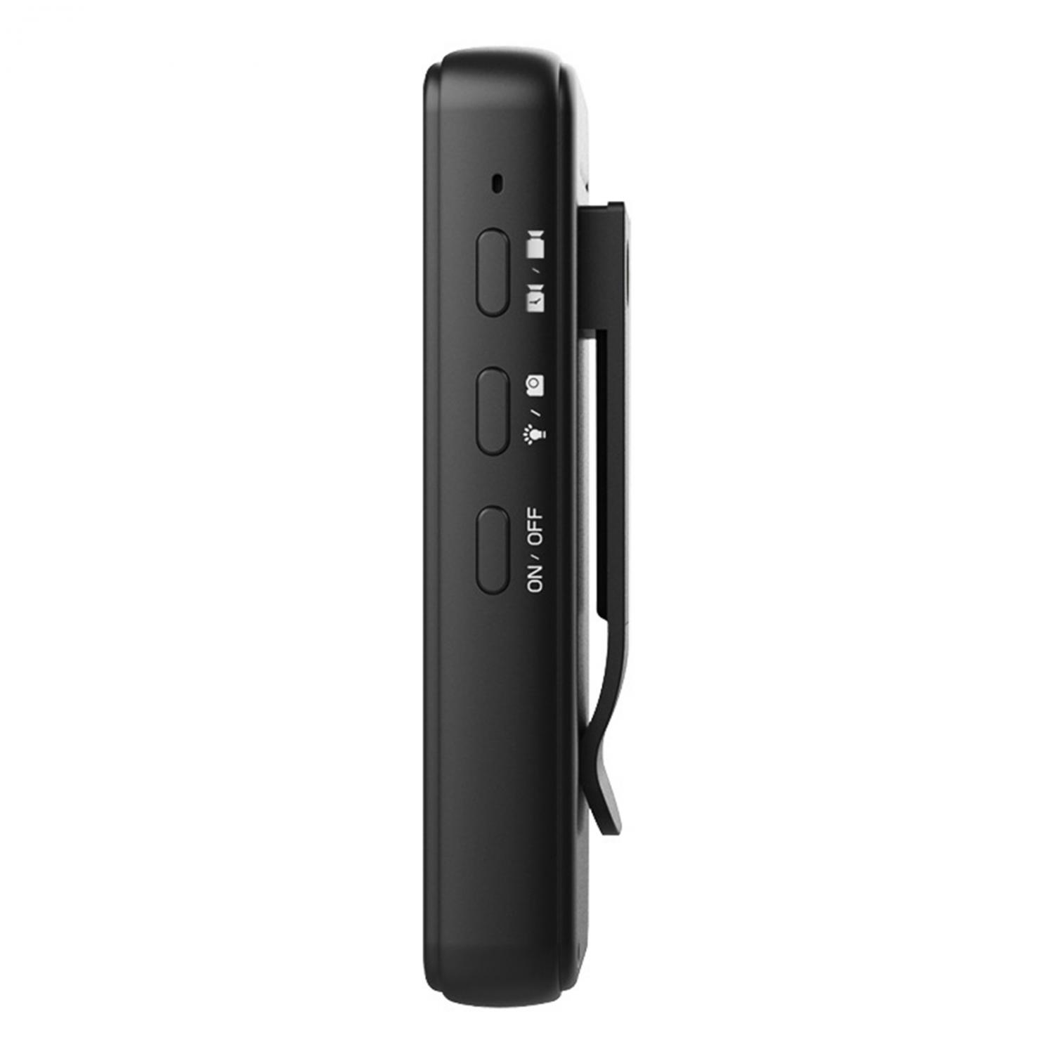 Schwarzer Clip-on-Recorder mit Tasten und einem Ladeanschluss.