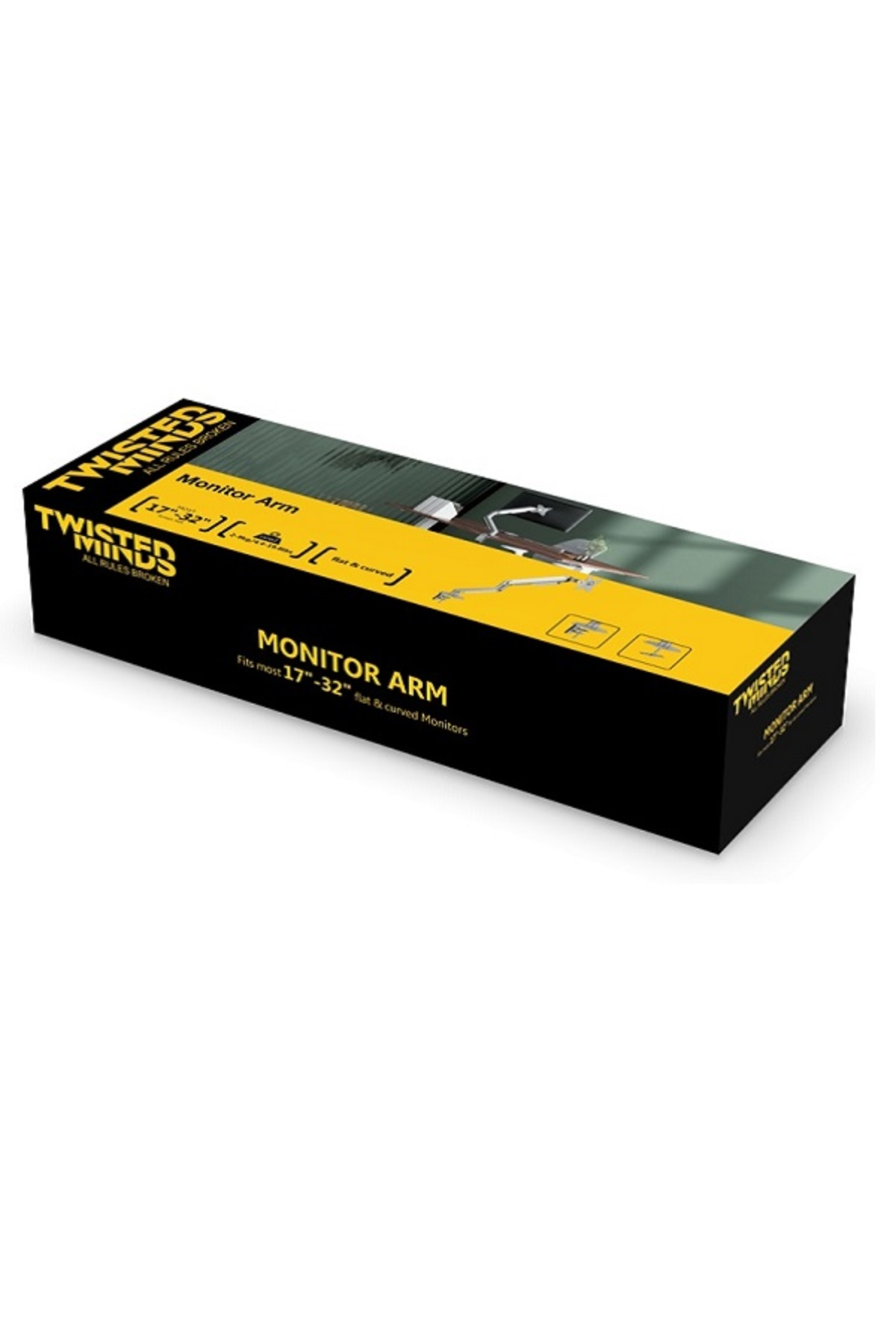 Monitör kolu resmi ve "Monitor Arm" yazılı siyah kutu.