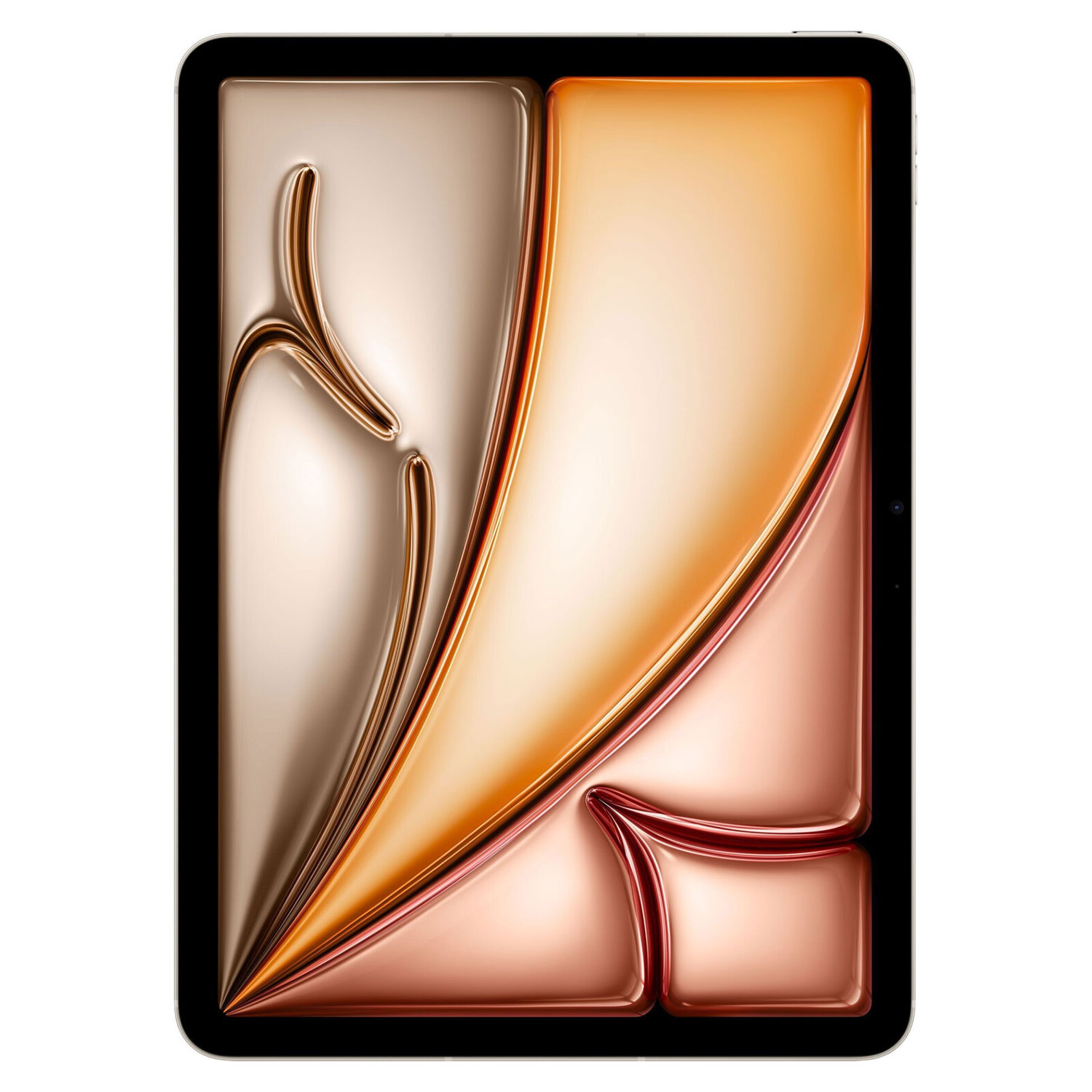 Ein Tablet mit einem abstrakten, metallisch glänzenden Hintergrund in Gold und Roségold.