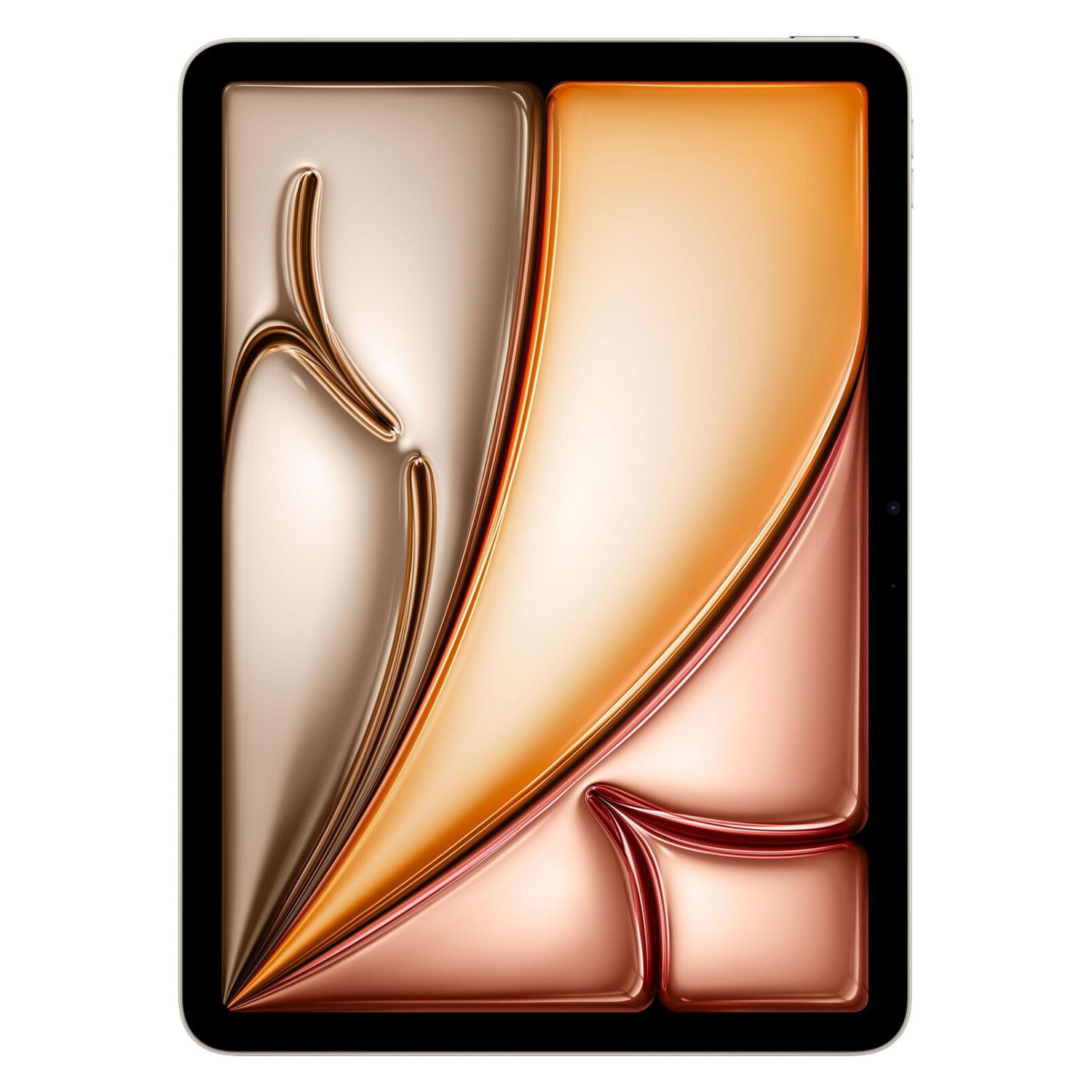 Ein Tablet mit einem abstrakt-glänzenden Design in Gold und Rosé-Tönen.