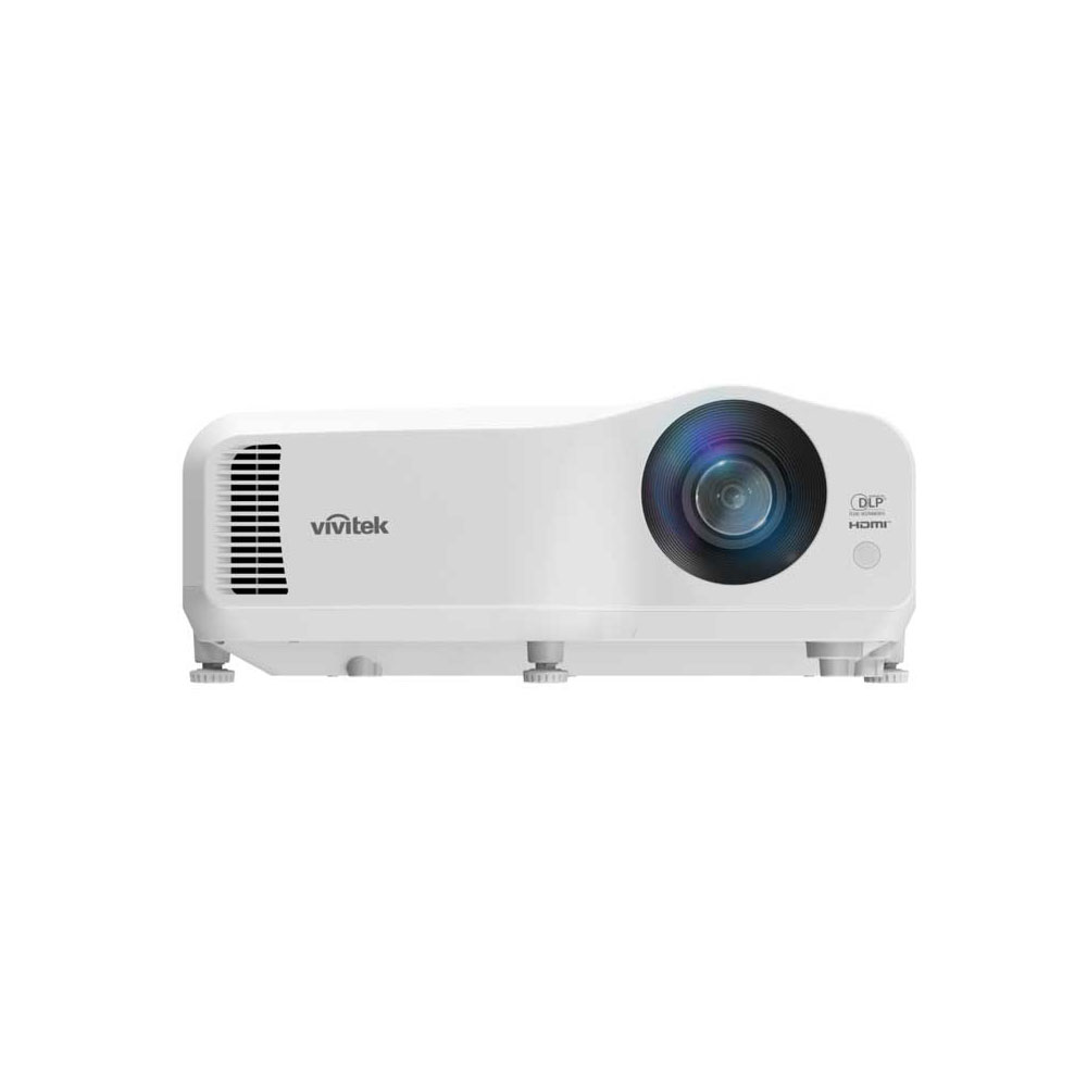 Lensli ve havalandırma delikli beyaz Vivitek DLP HDMI projektör.