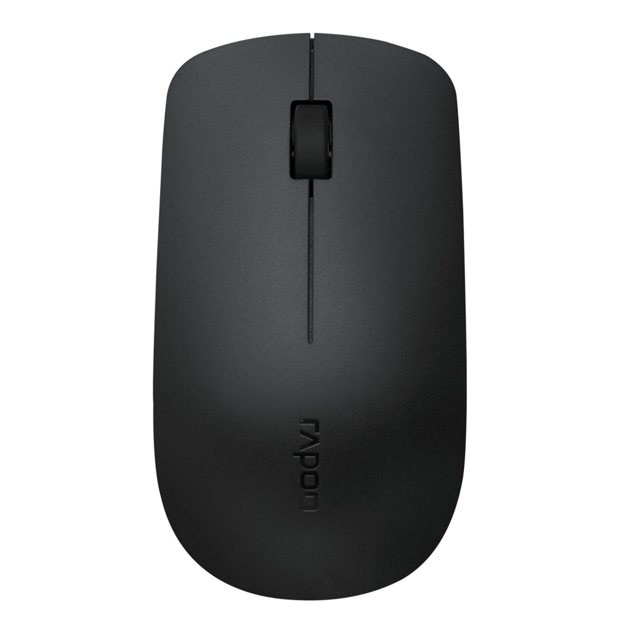 Mouse wireless nero con rotellina e logo.