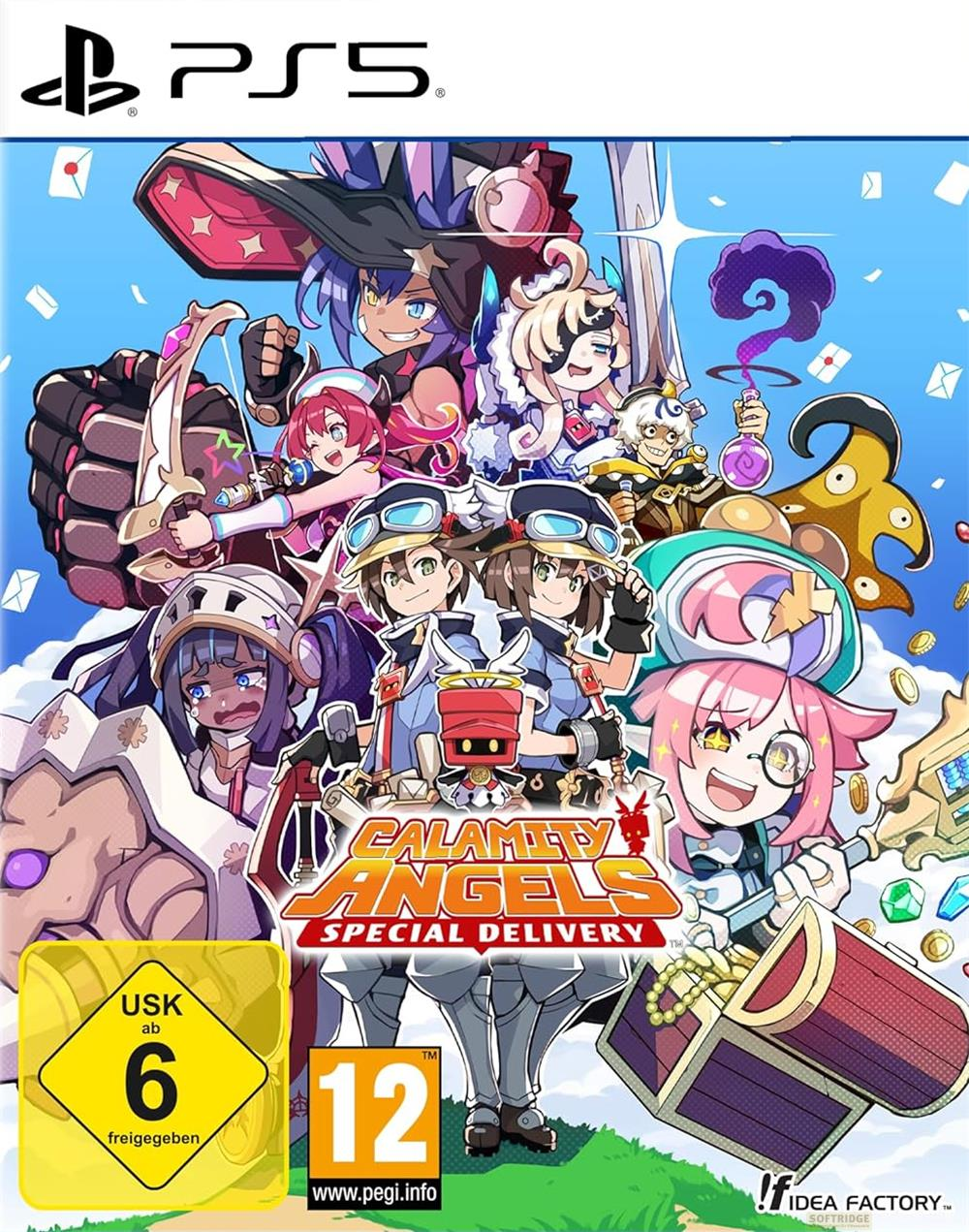 Personaggi anime su una copertina di gioco PS5 "Calamity Angels".