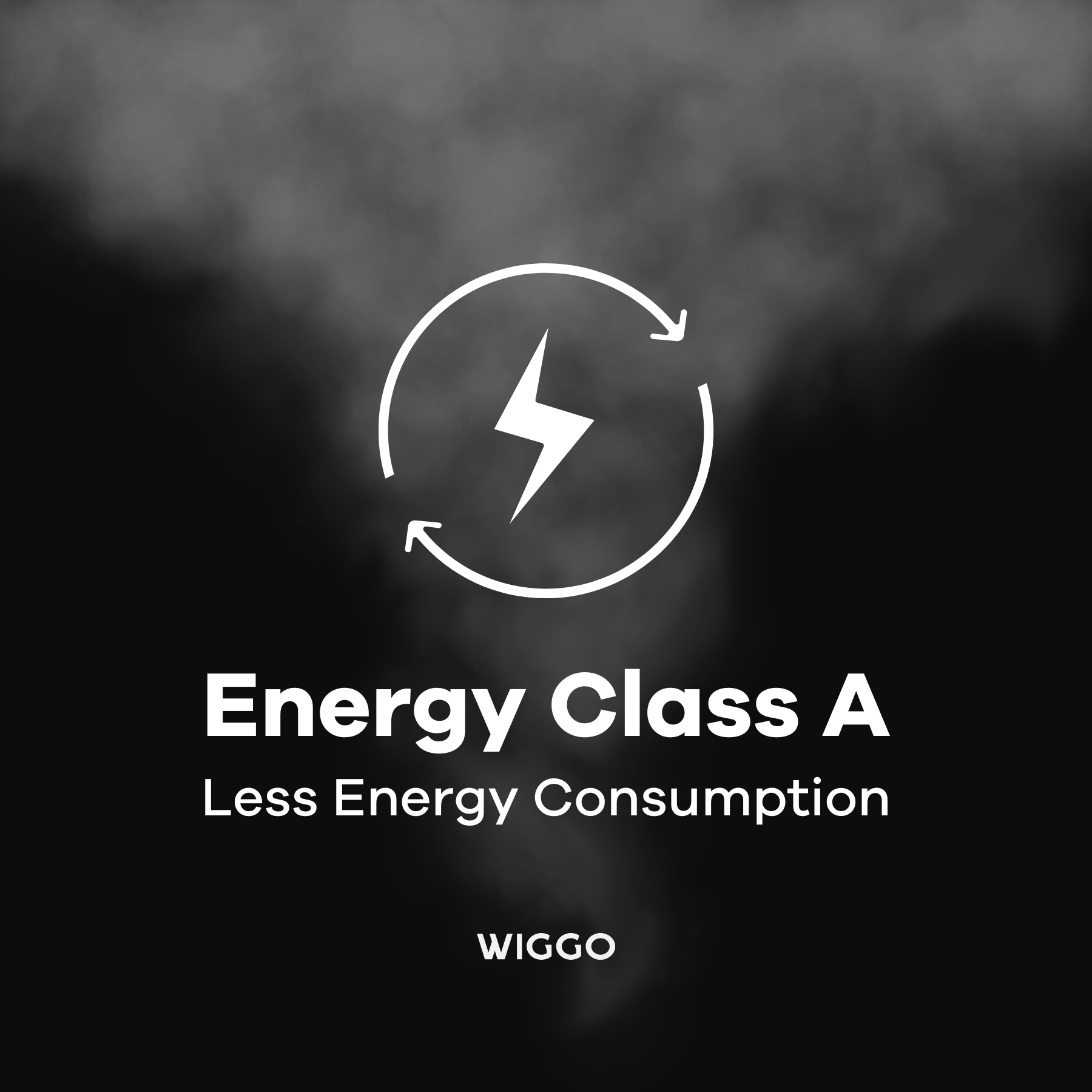 Energieklasse A: Minder energieverbruik, logo met bliksemschicht en pijlen.