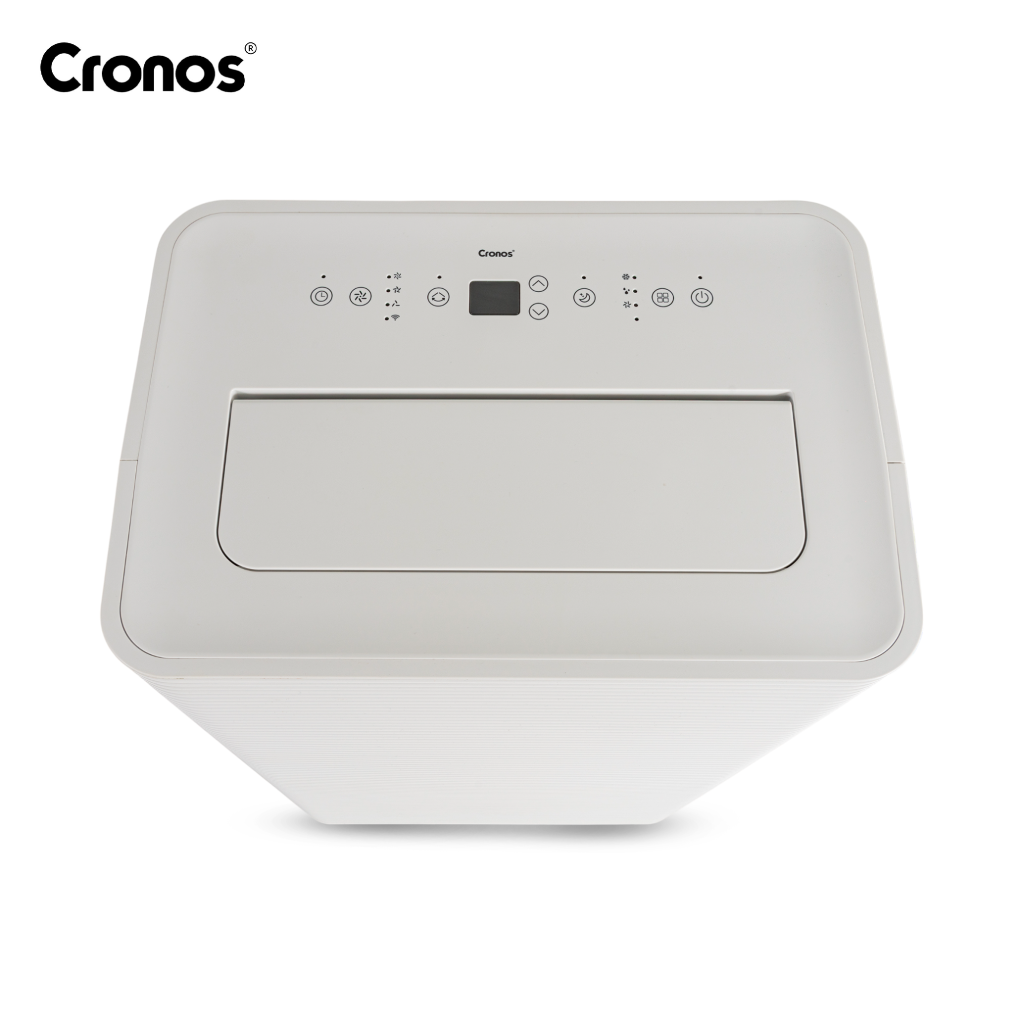 Biała chłodnica powietrza Cronos z panelem sterowania i wyświetlaczem.