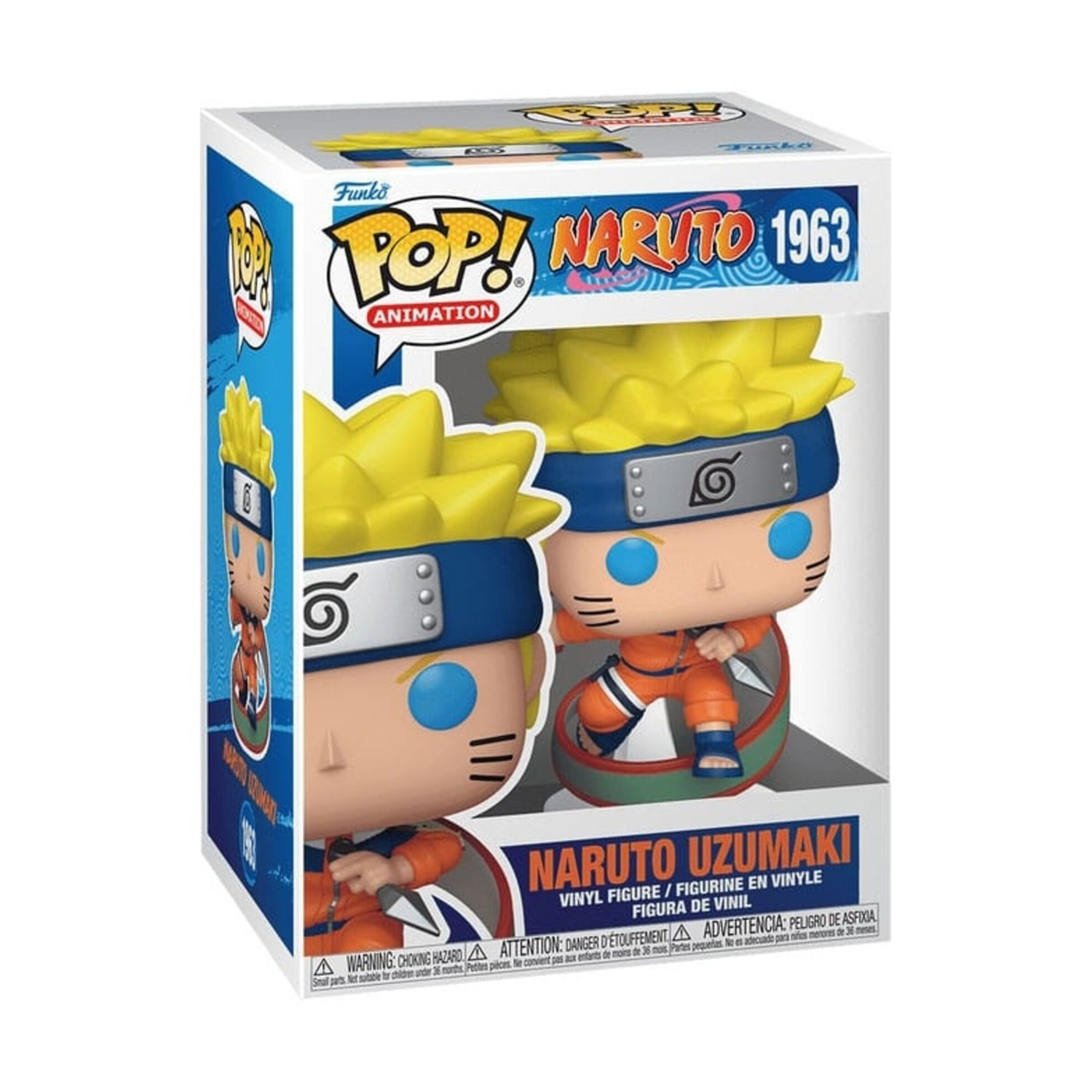 Funko Pop Naruto Uzumaki Vinyl Figur in Schachtel. Naruto mit gelben Haaren und Stirnband.