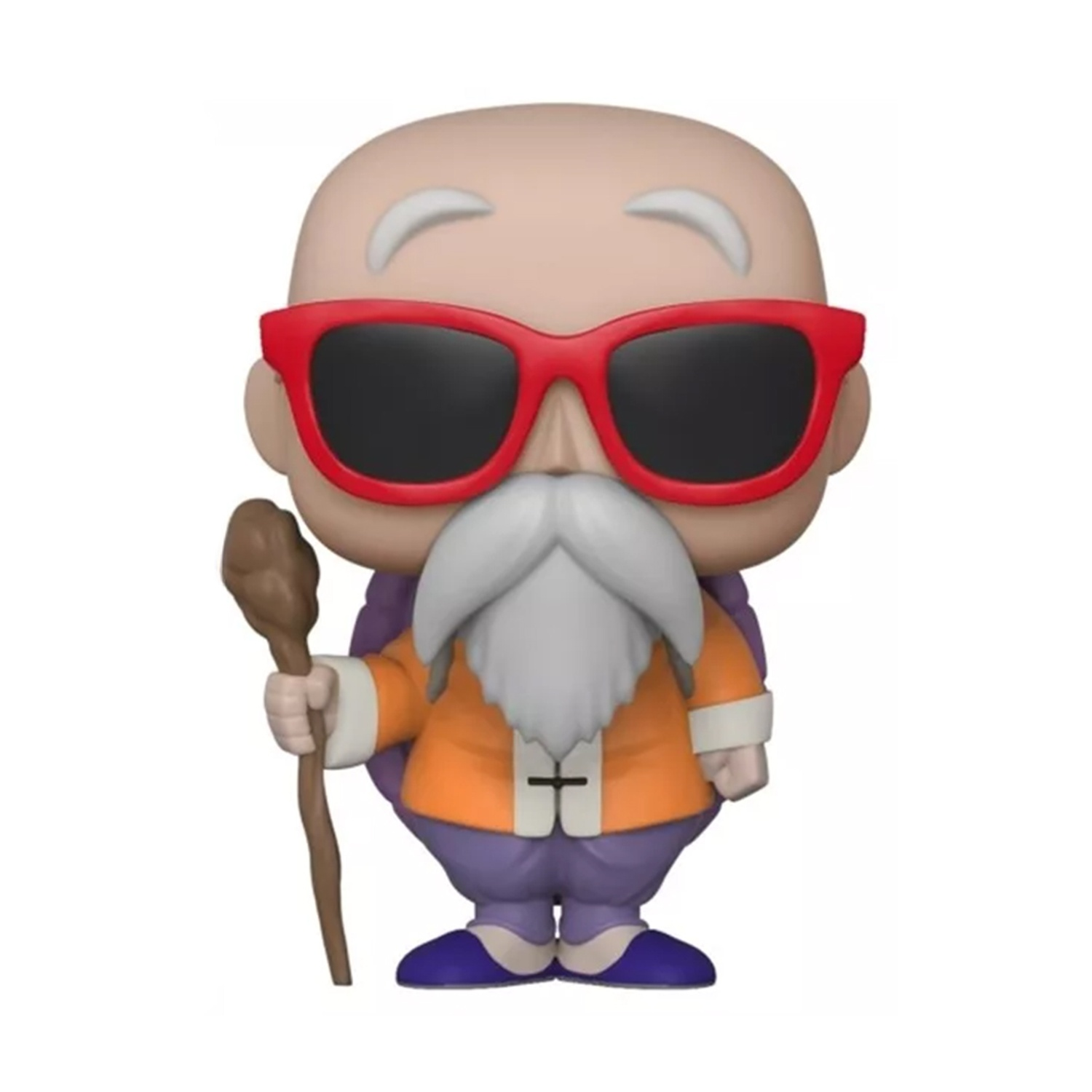 Action figure Funko Pop di Master Roshi con occhiali da sole, barba e bastone.