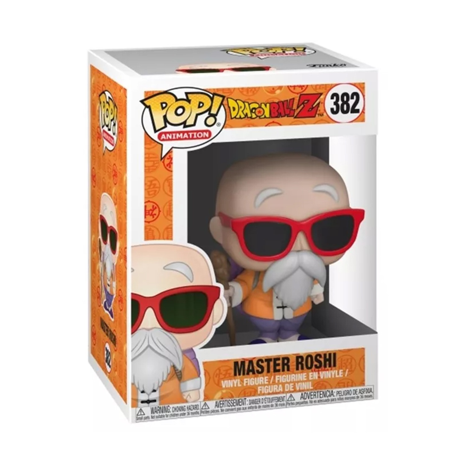 Action figure Funko Pop! Master Roshi in scatola a tema Dragon Ball Z.