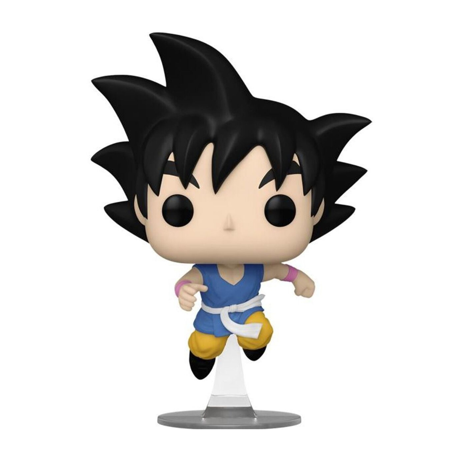 Ein Funko Pop! von Goku, der in einem blauen Hemd und gelber Hose steht.