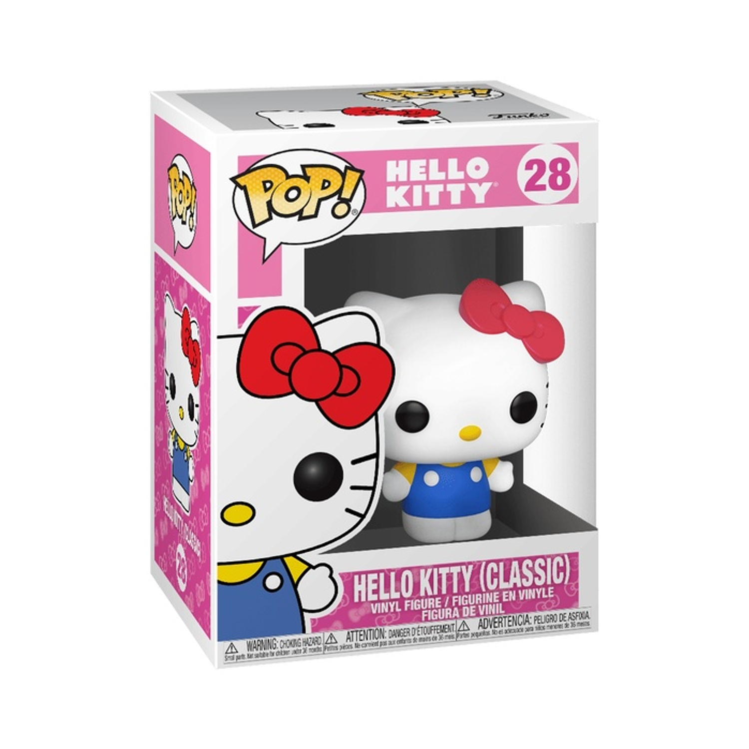 Hello Kitty Pop! Vinyl Figur in klassischer Aufmachung mit rotem Schleifchen.