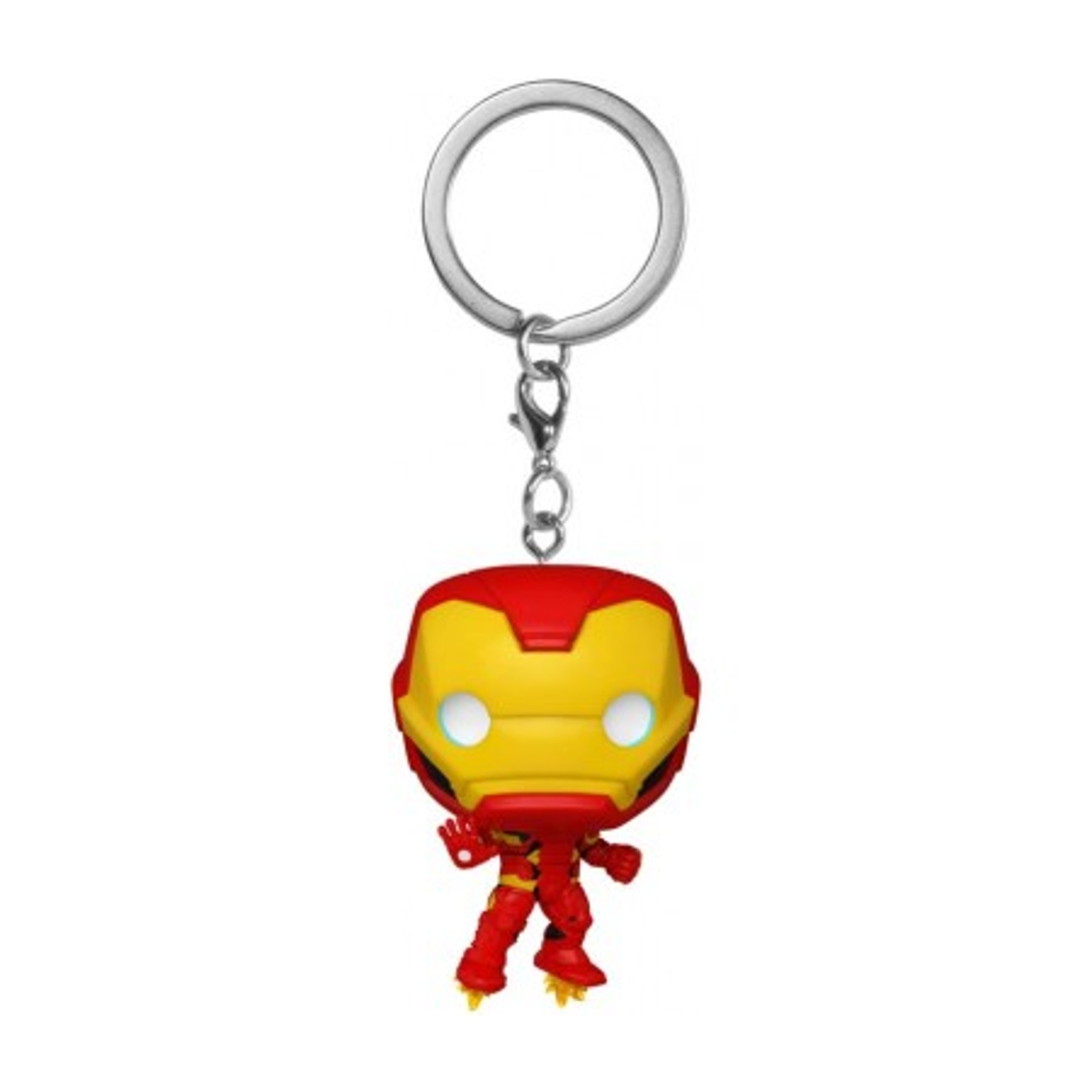 Czerwono-złoty brelok Iron Man Funko Pop ze świecącymi niebieskimi oczami.