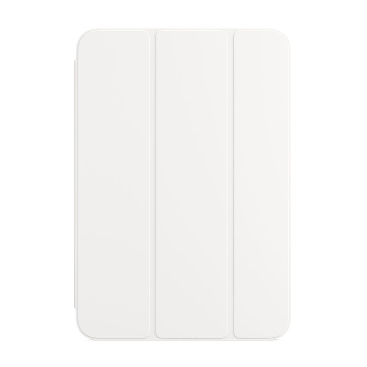 Zamknięte, białe etui na tablet z trzema pionowymi zagięciami.