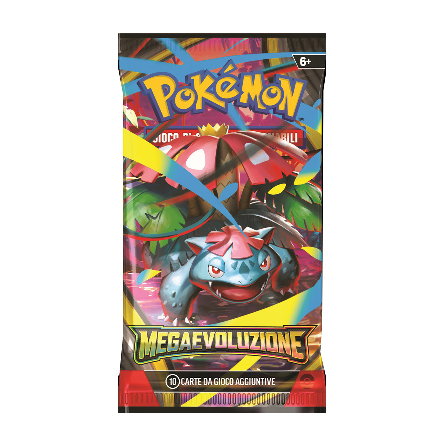 Pacchetto di carte collezionabili Pokémon Megaevoluzione con Charizard davanti.