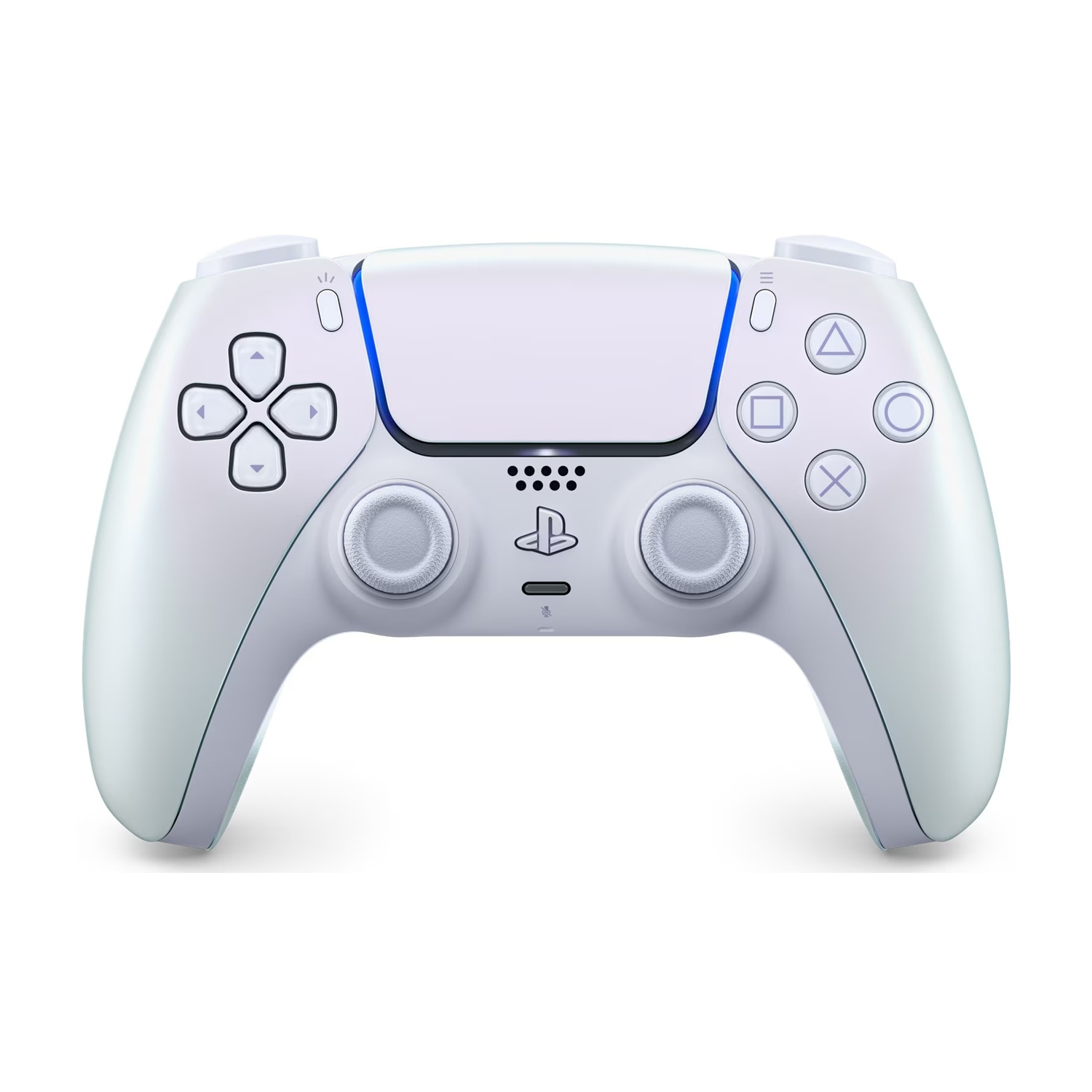 Ein weier Controller mit blauen Akzenten und Tasten.
