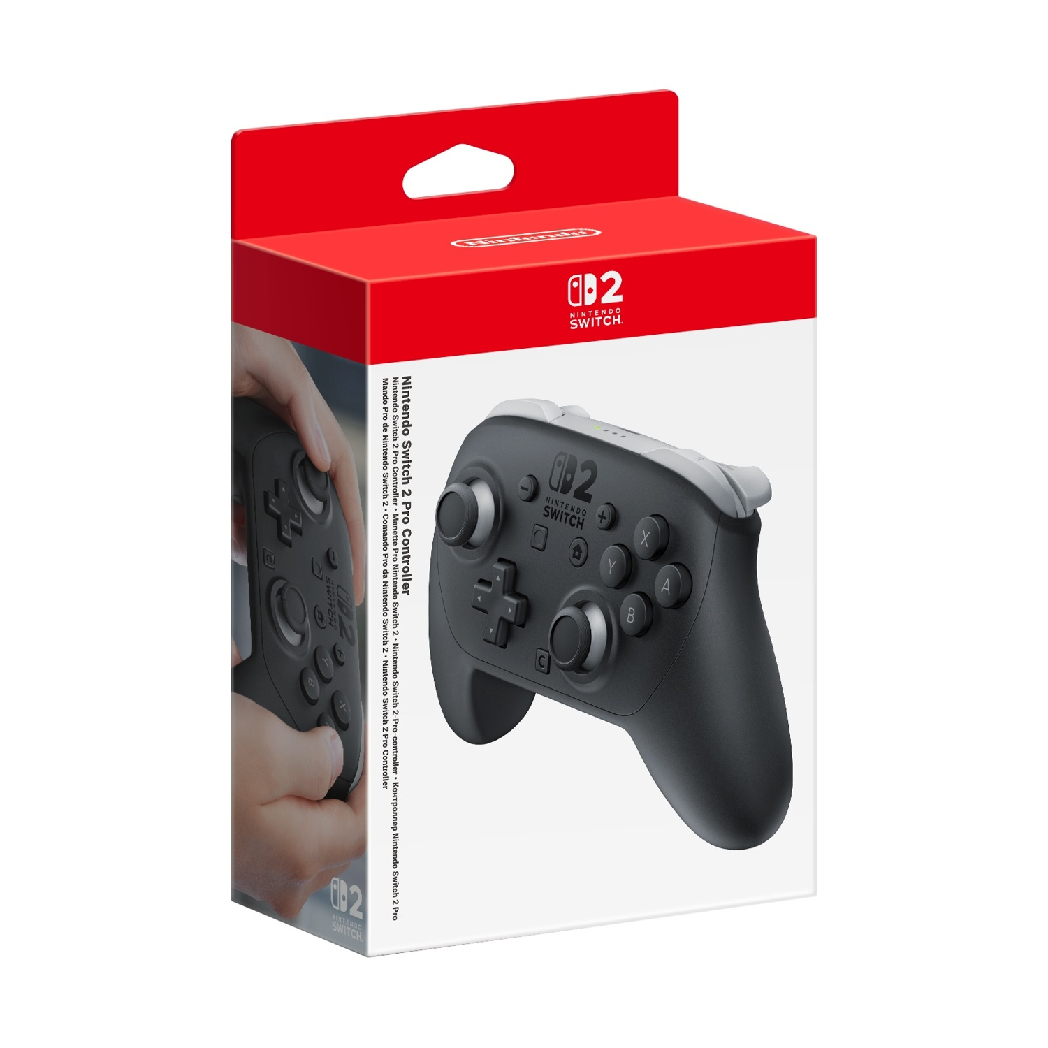 Confezione di un controller nero Nintendo Switch Pro con accenti rossi.
